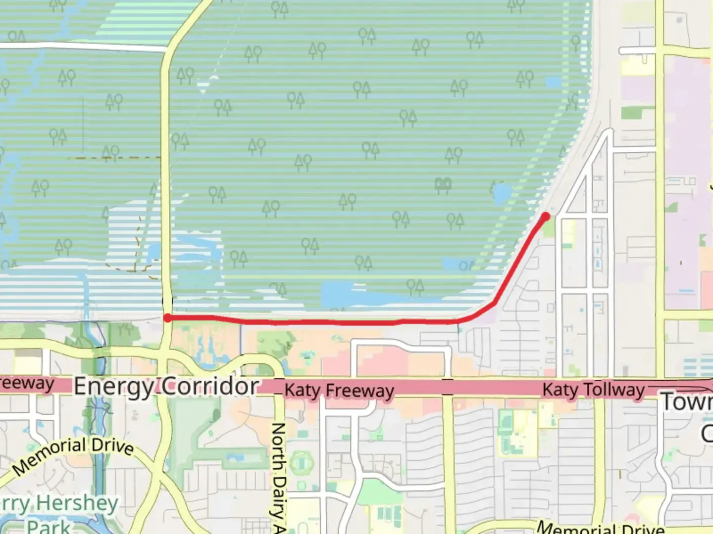 An image depicting the trail Addicks Dam Road and its surrounding area.