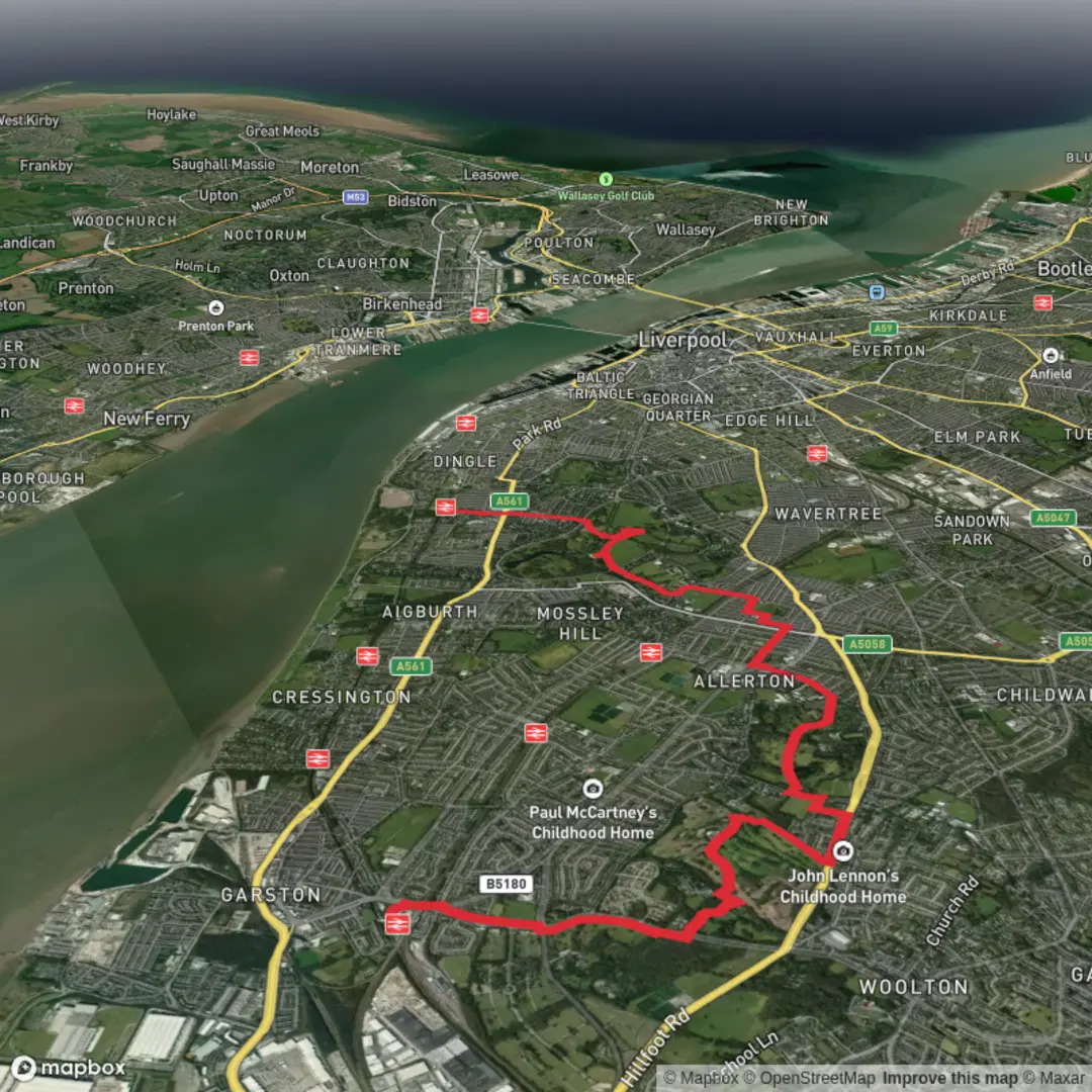An image depicting the trail Strawberry Fields, Sefton Park & Lark Lane and its surrounding area.