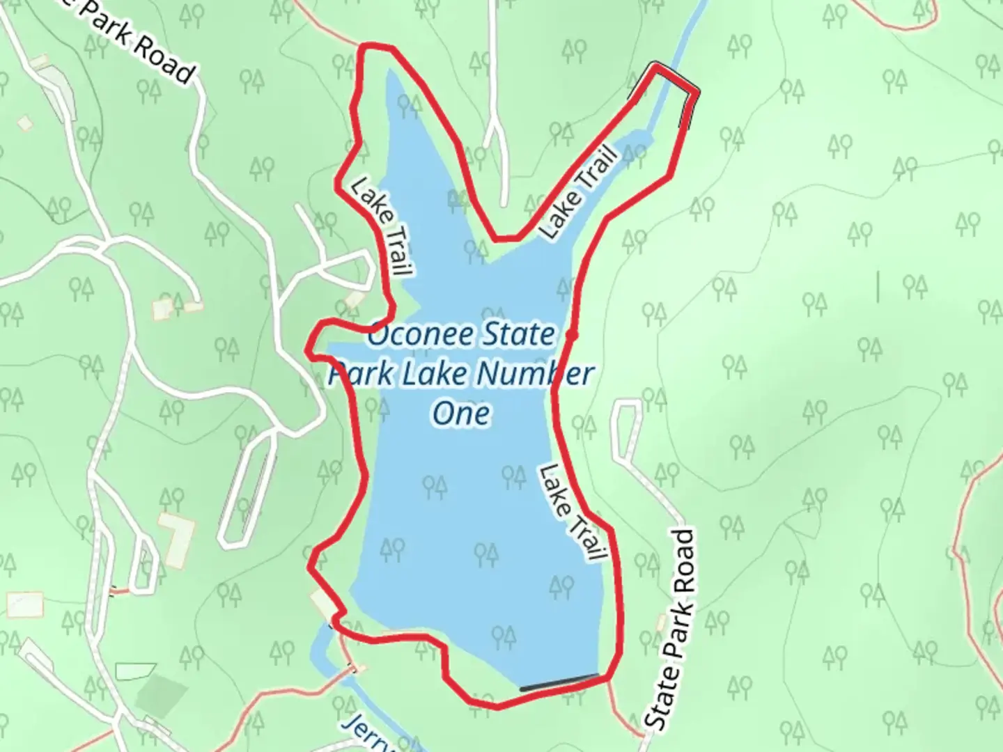 An image depicting the trail Oconee State Park Dam Number One Loop and its surrounding area.