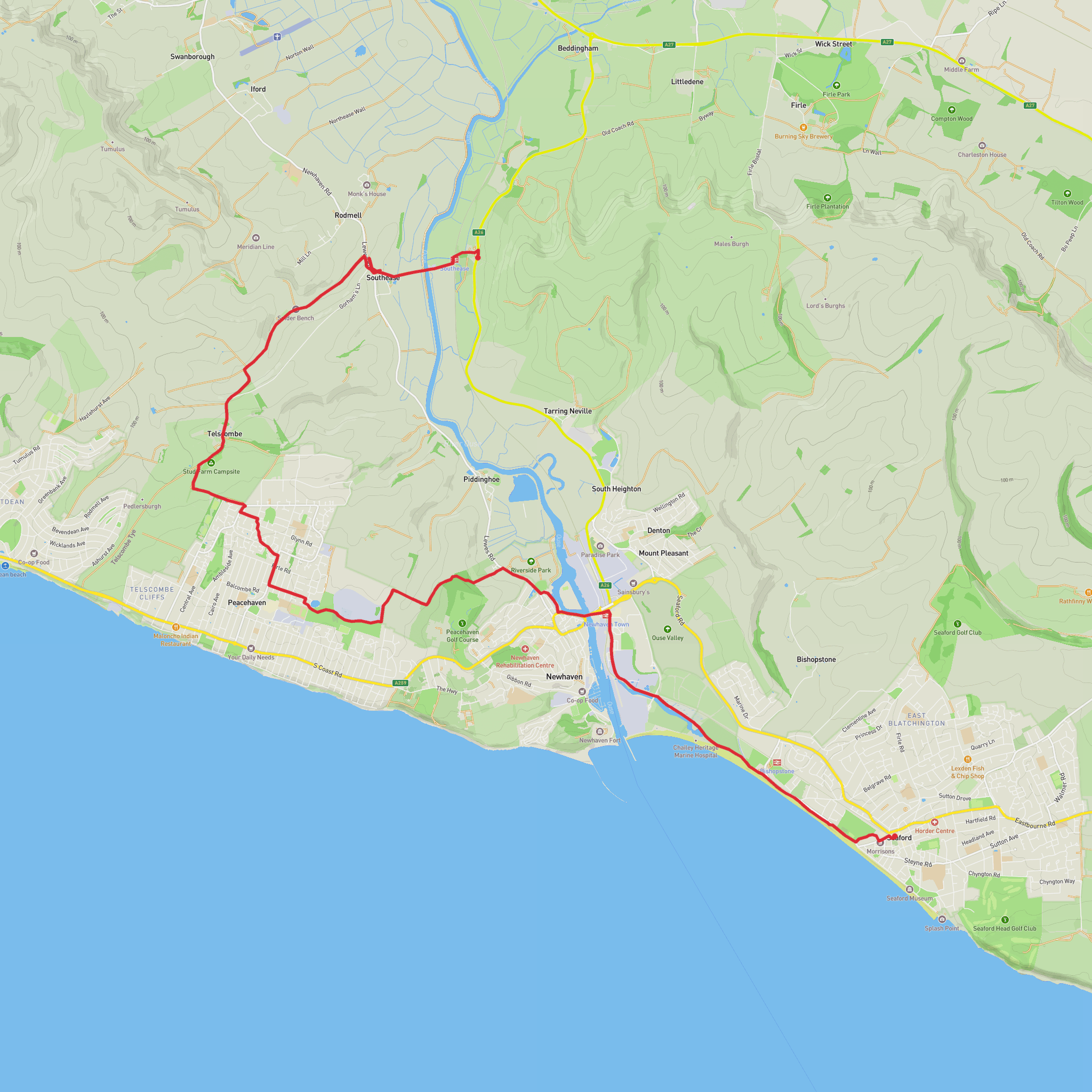 Southease to Seaford via Newhaven mobile static map