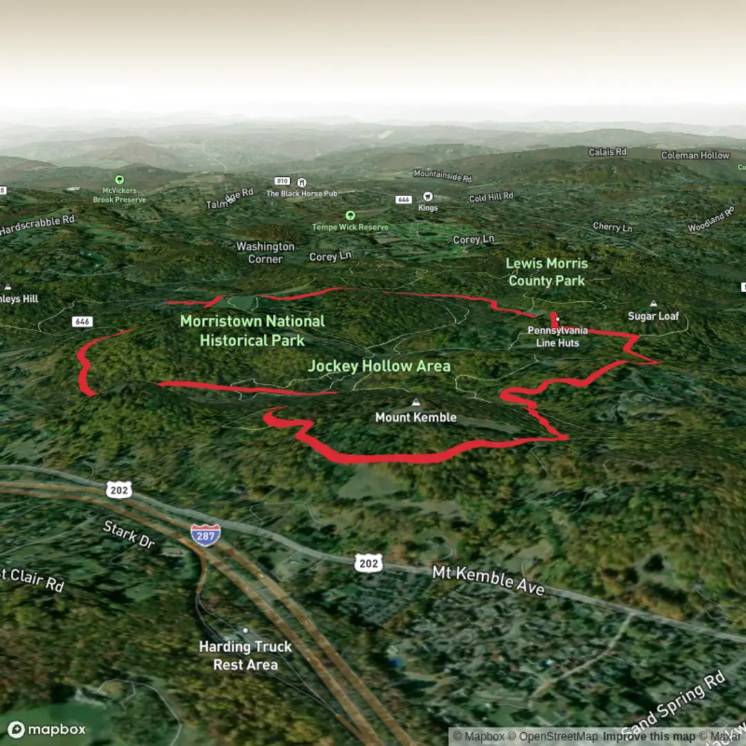 An image depicting the trail Stark's Brigade Monument and Mount Kemble via Grand Loop Trail and Outer Loop Trail and its surrounding area.