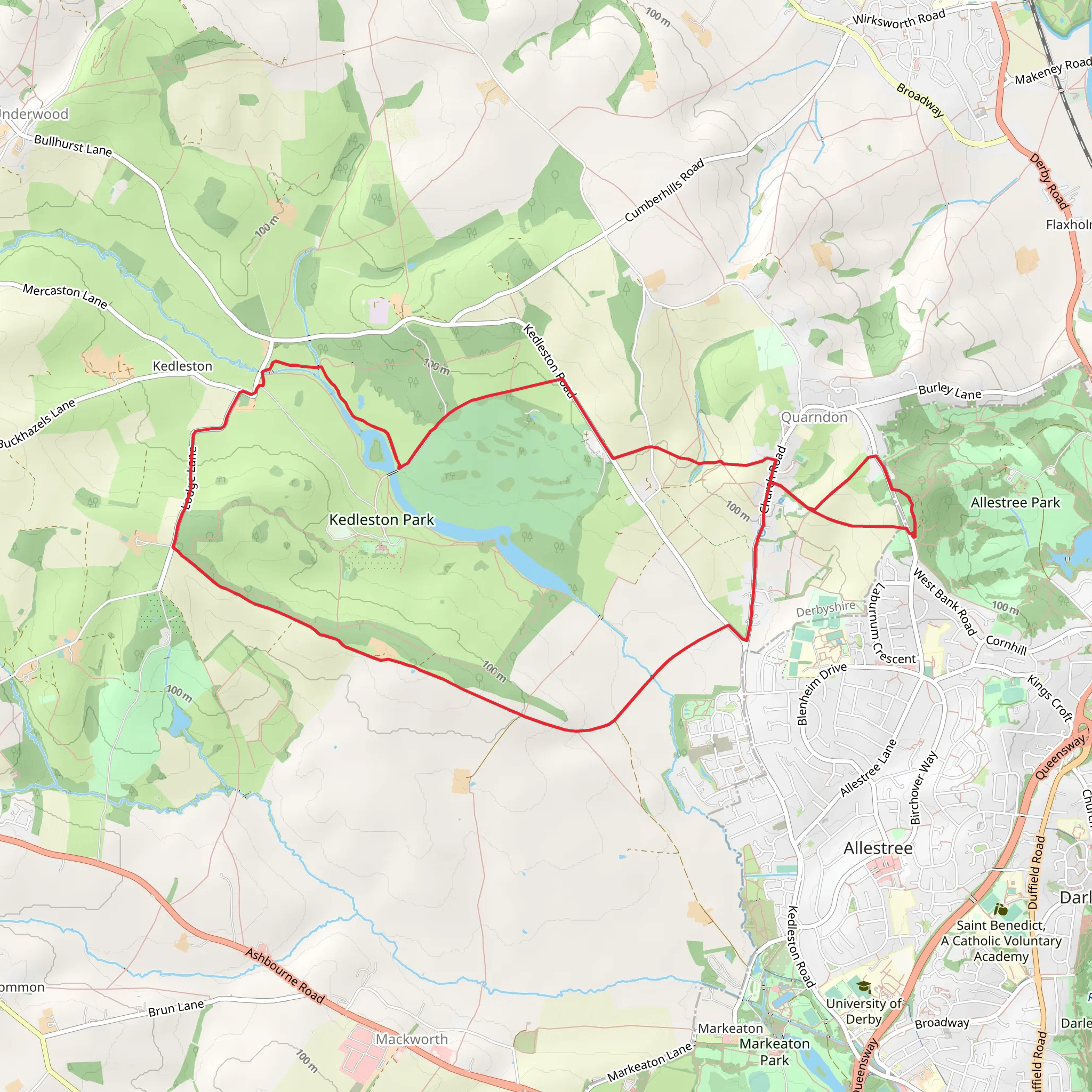 Cannon Hill and Kedleston Park Loop mobile static map