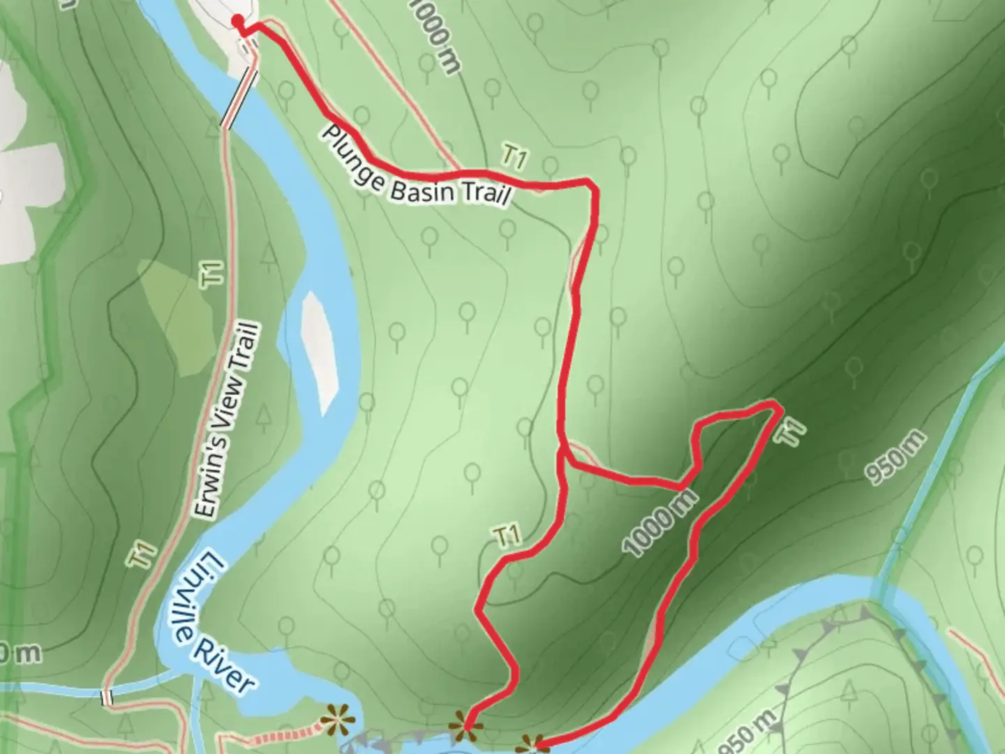 An image depicting the trail Plunge Basin Trail and its surrounding area.