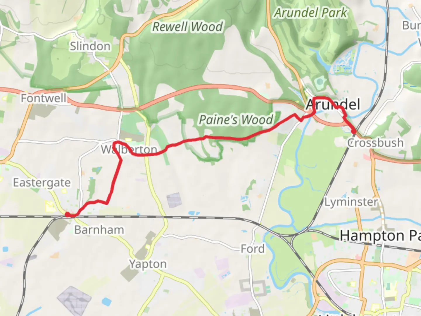 An image depicting the trail Banham to Arundel Walk and its surrounding area.