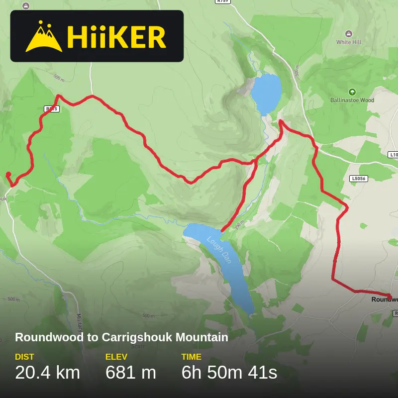 A map preview of the recording Roundwood to Carrigshouk Mountain.