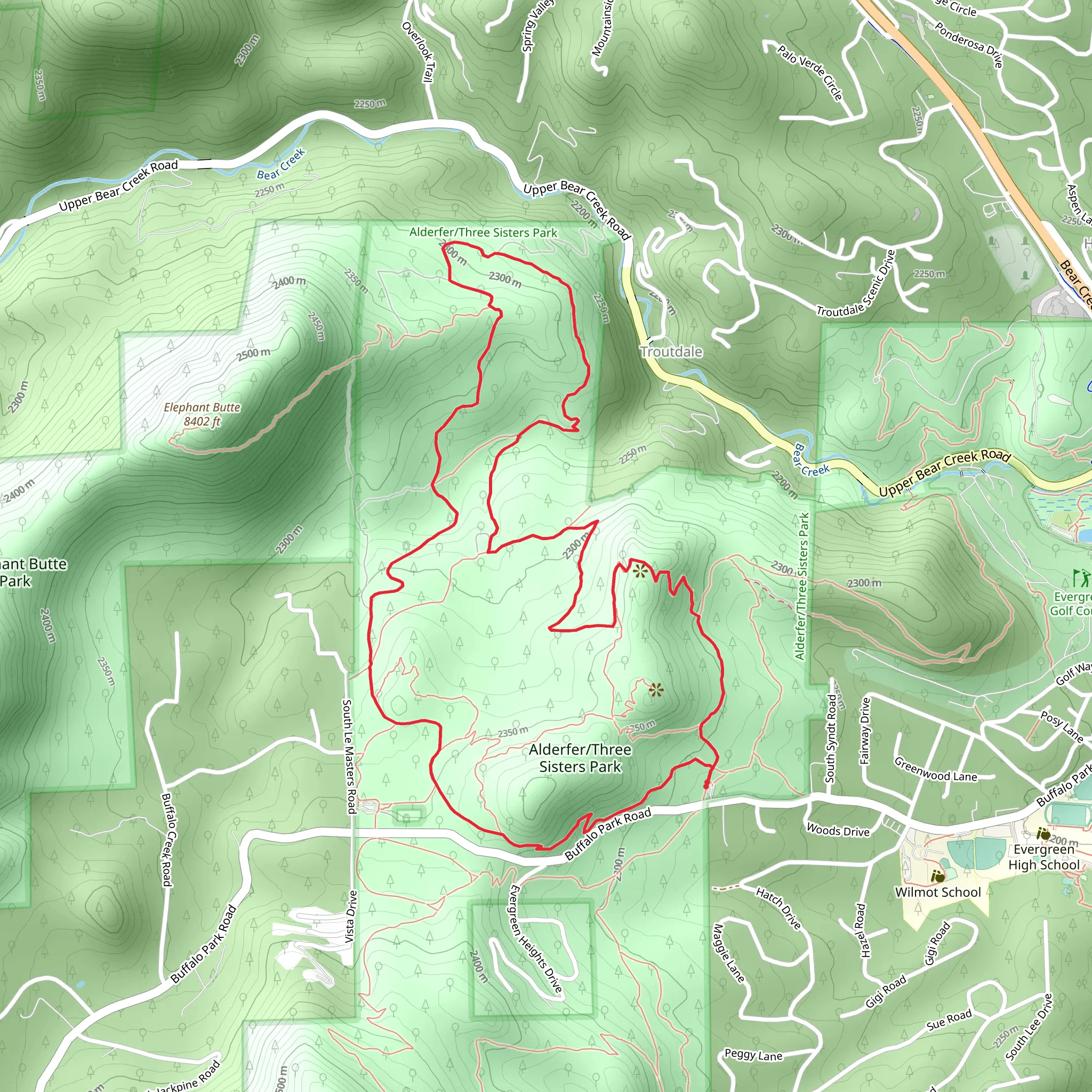 Sisters Trail, Bearberry Trail and Mountain Mulhy Trail mobile static map