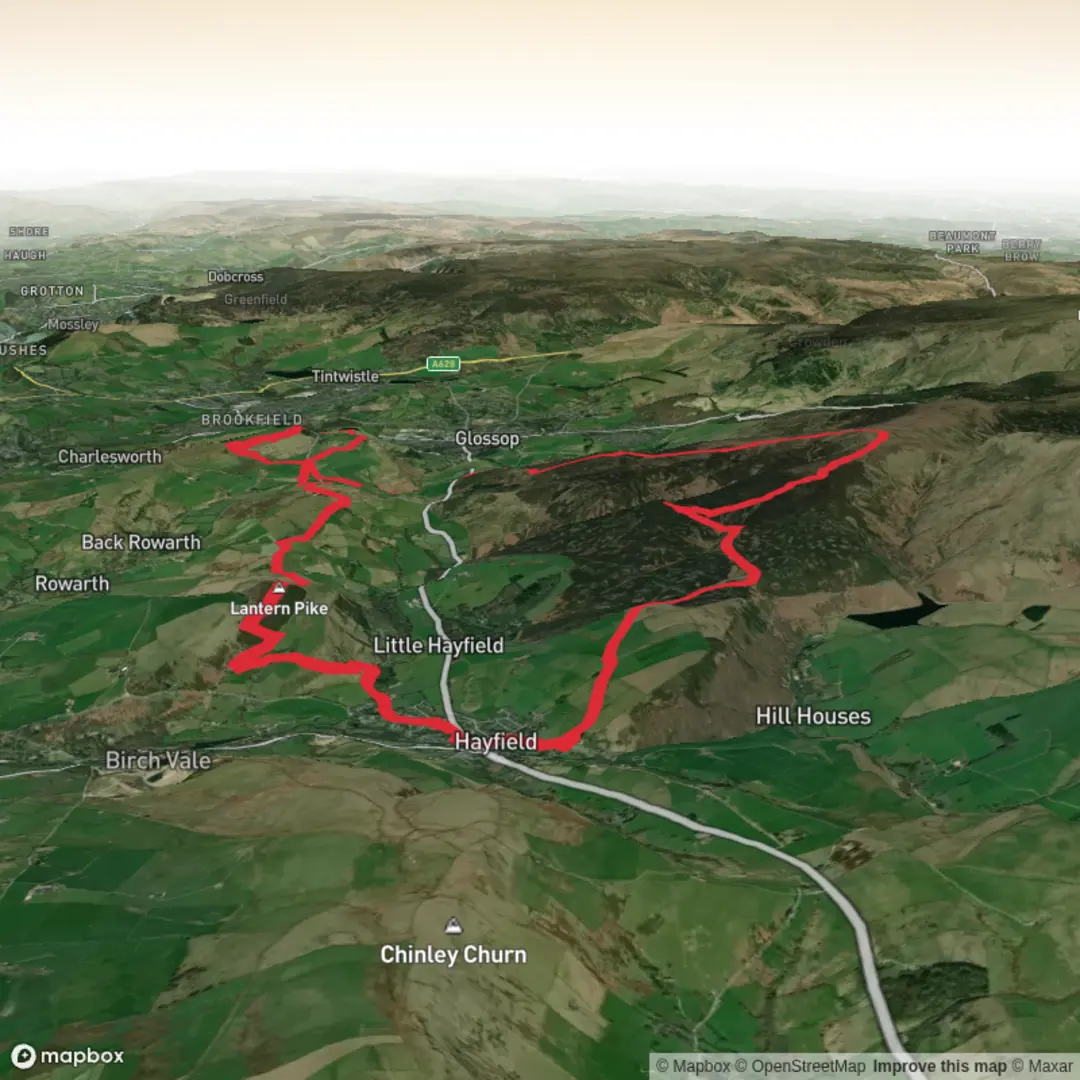 An image depicting the trail Lantern Pike, Mill Hill and Cown edge. and its surrounding area.