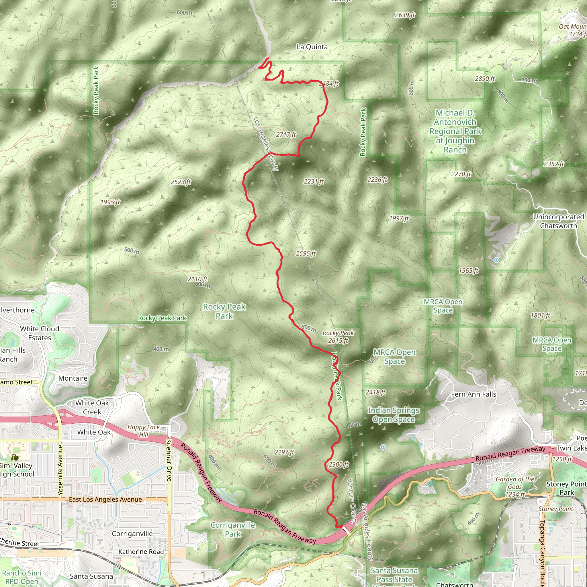 Las Llajas Canyon via Rocky Peak Trail mobile static map