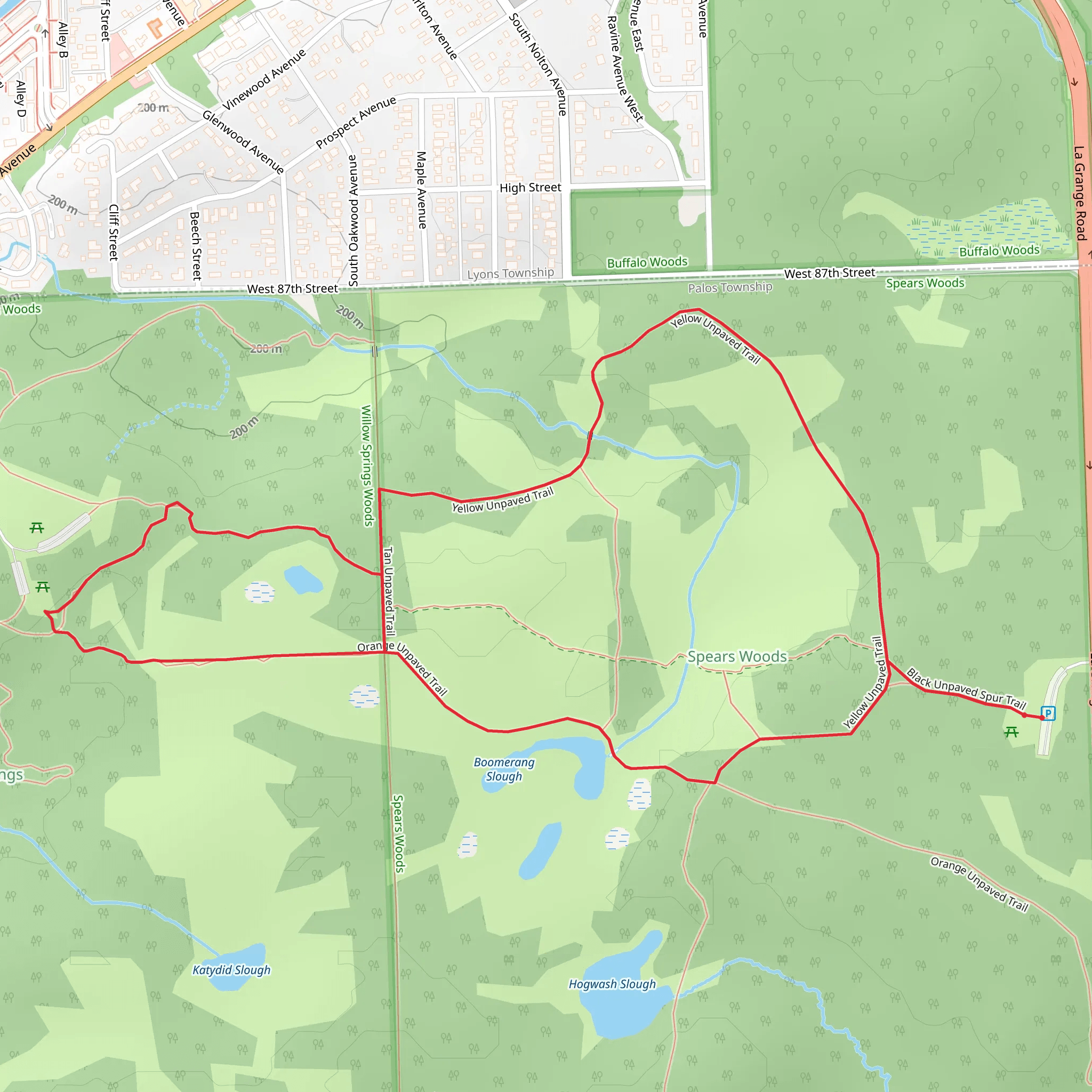 Palos Unpaved Loop Trail - Yellow and Orange mobile static map
