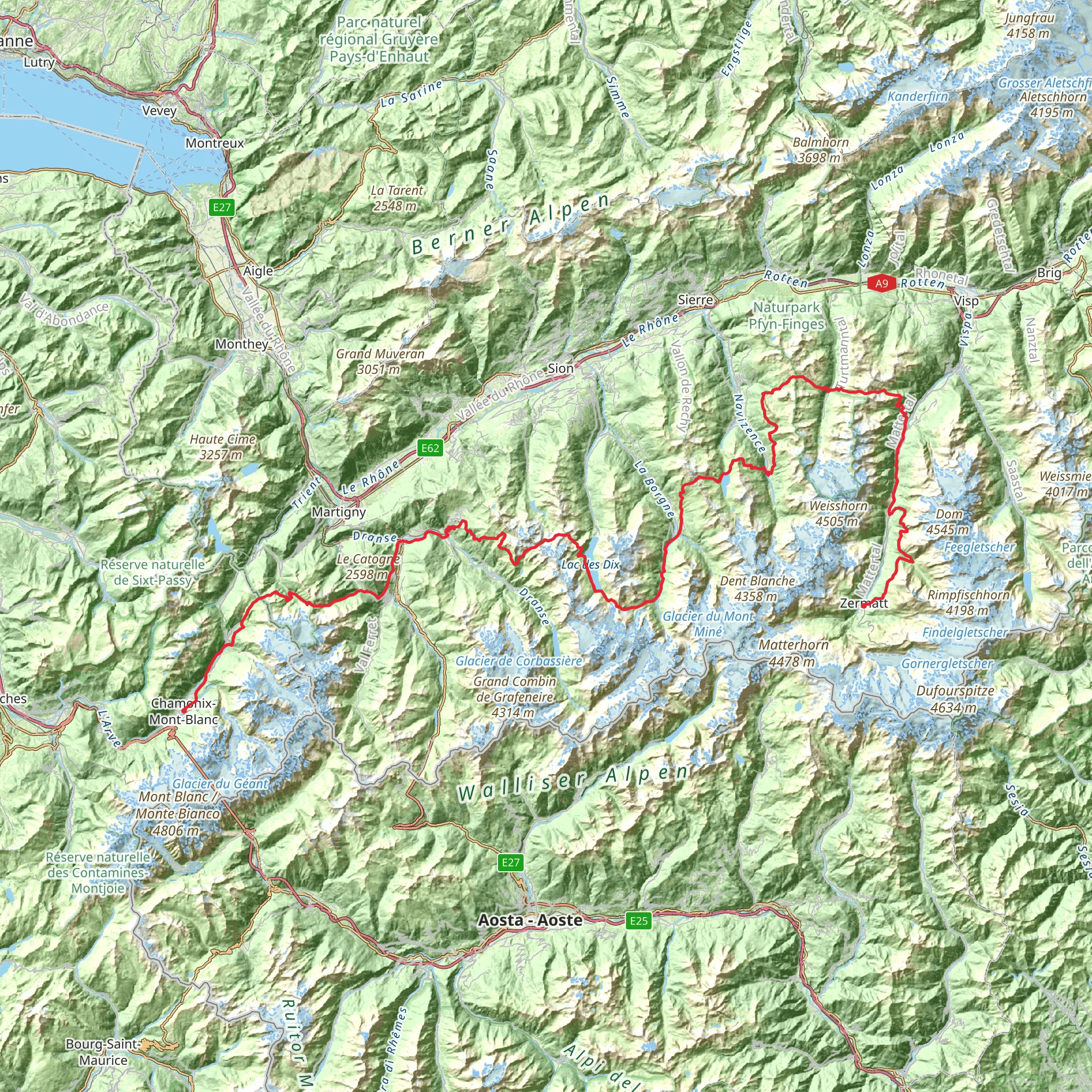 Chamonix to Zermatt - Haute Route mobile static map