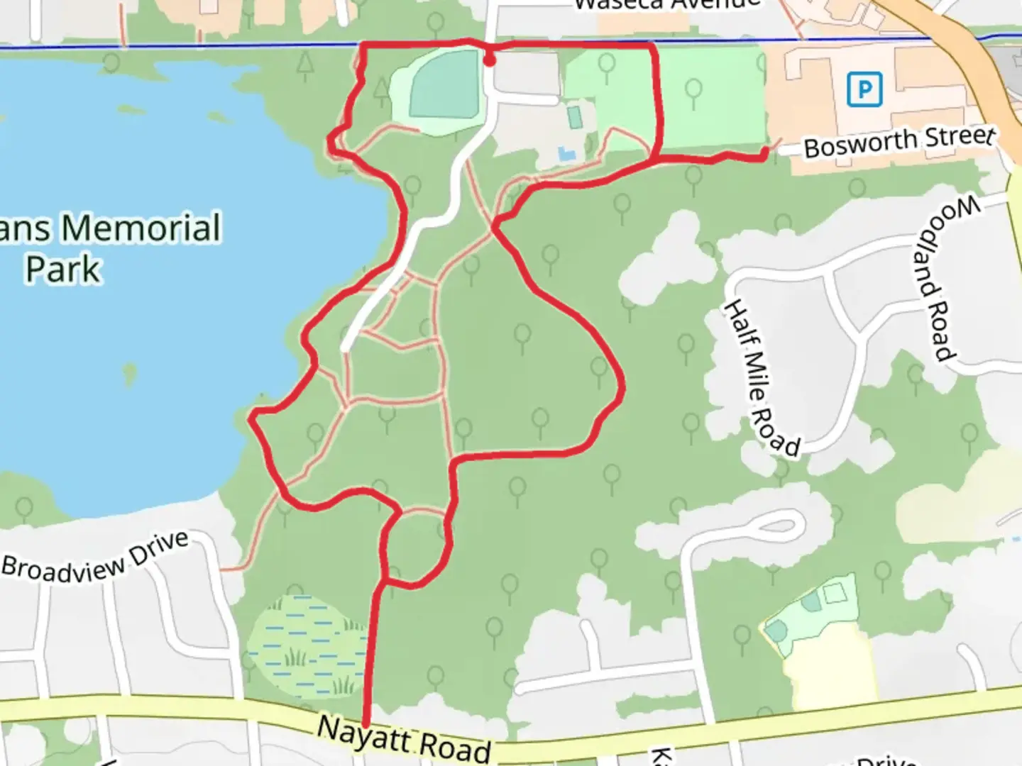 An image depicting the trail Loop around Brickyard Pond and its surrounding area.