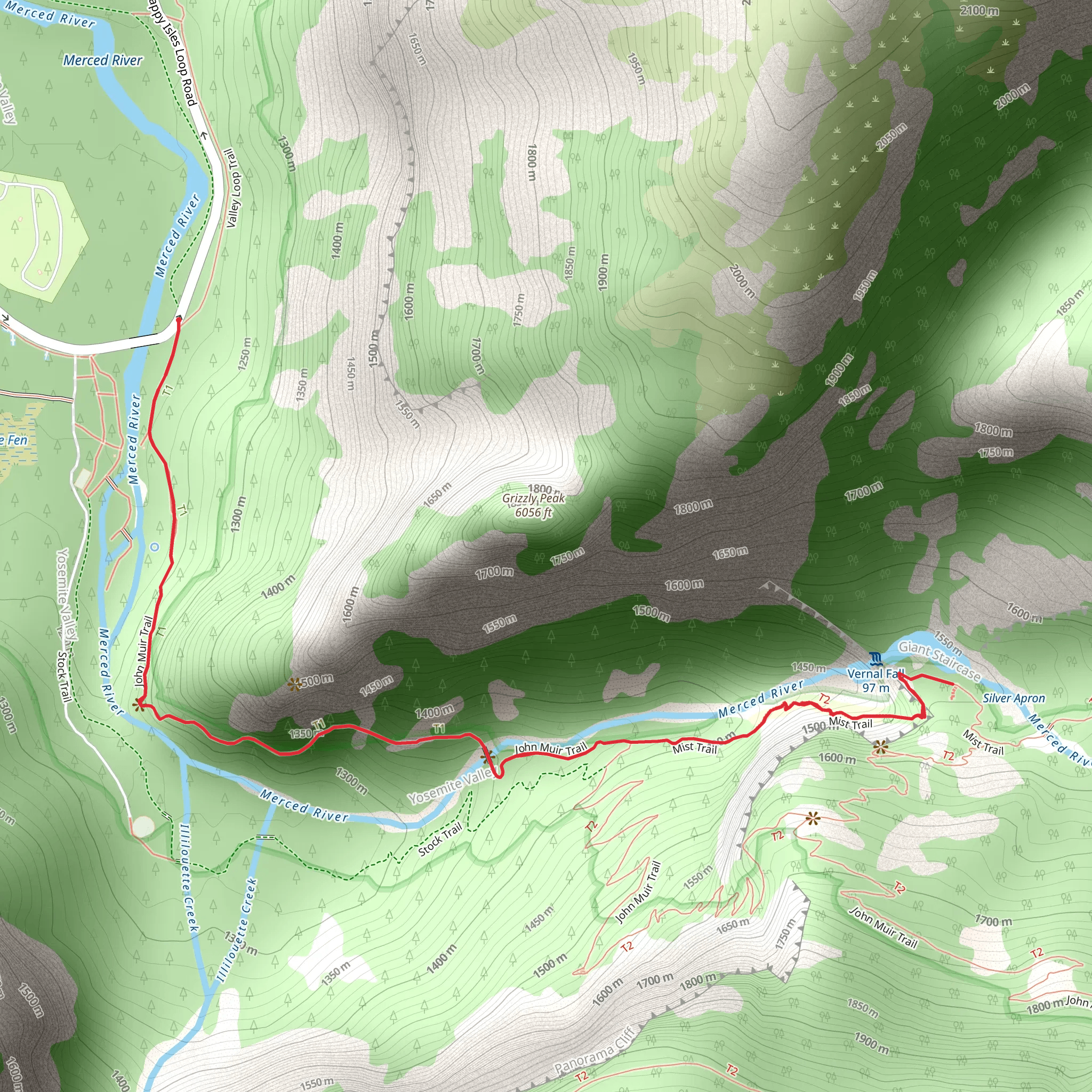 Emerald Pool via Mist Trail mobile static map