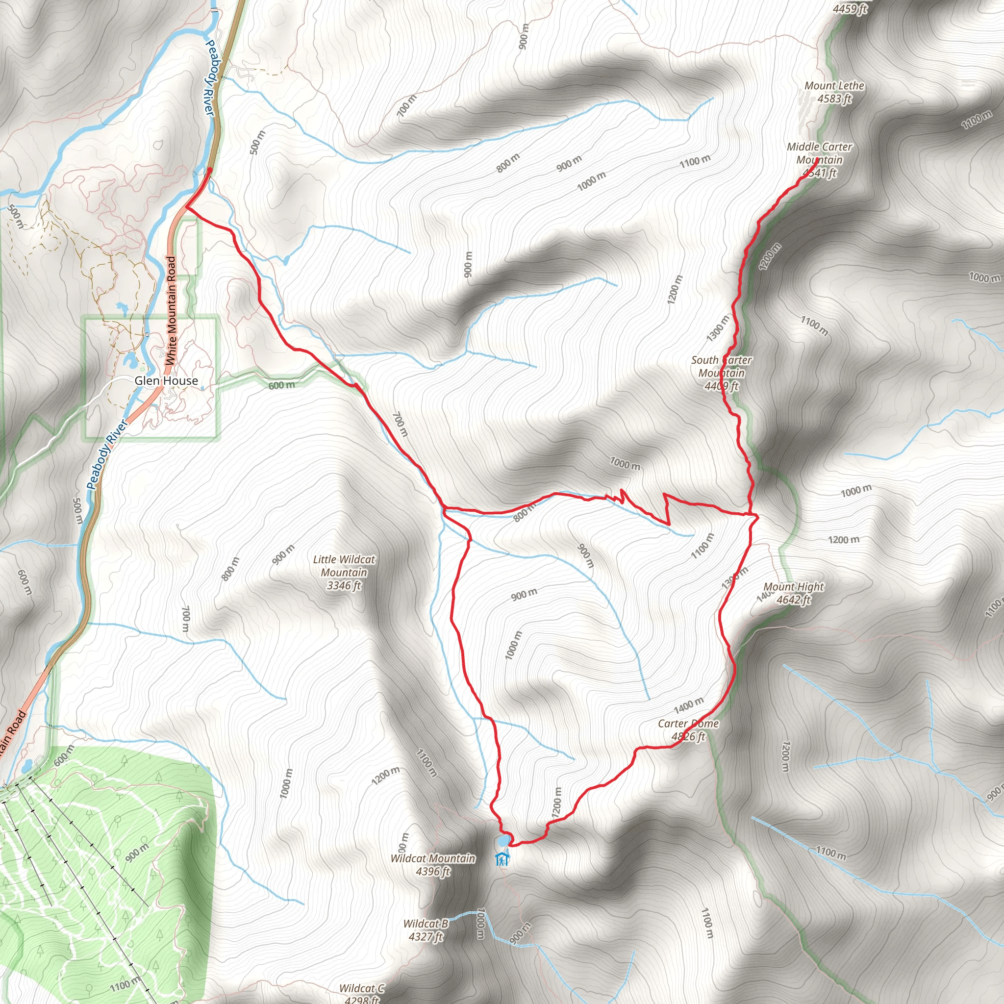 Carter Dome and South Carter Mountain Loop via Nineteen Mile Brook Trail mobile static map