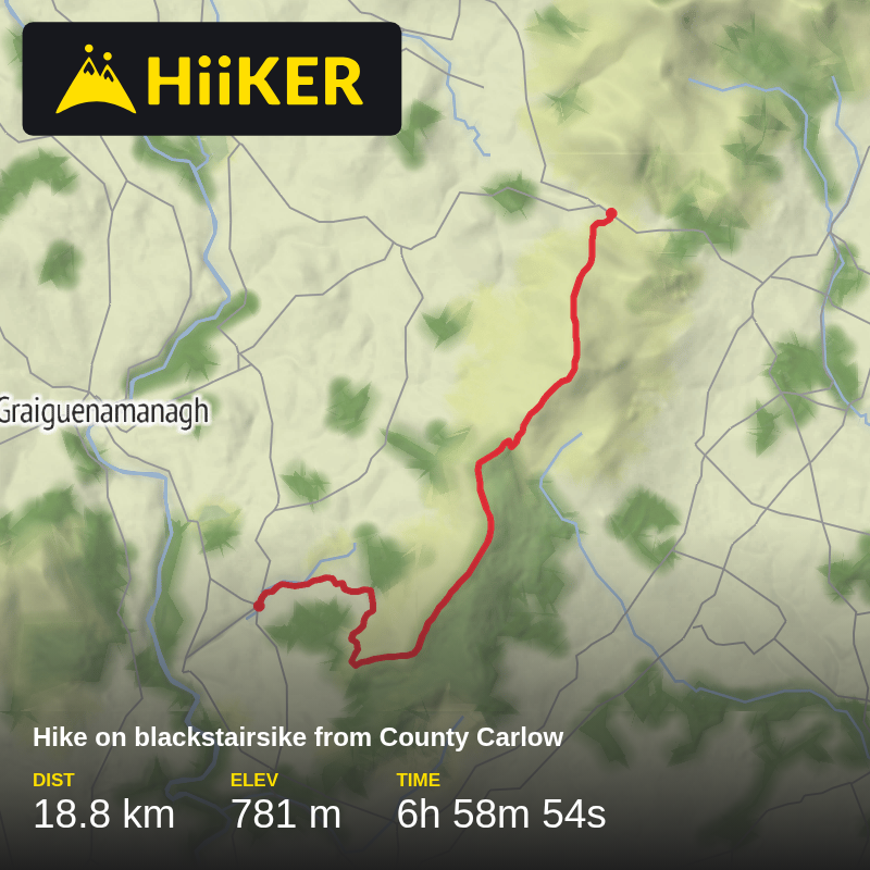 A map preview of the recording Hike on blackstairsike from County Carlow.