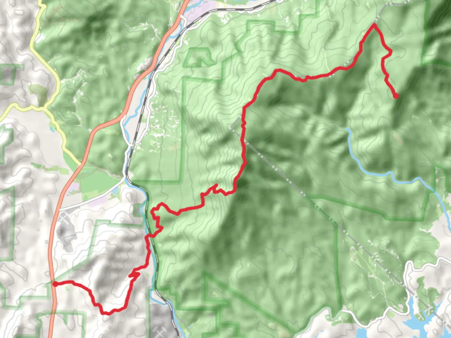 An image depicting the trail Mountains-to-Sea Trail and Bald Knob and its surrounding area.