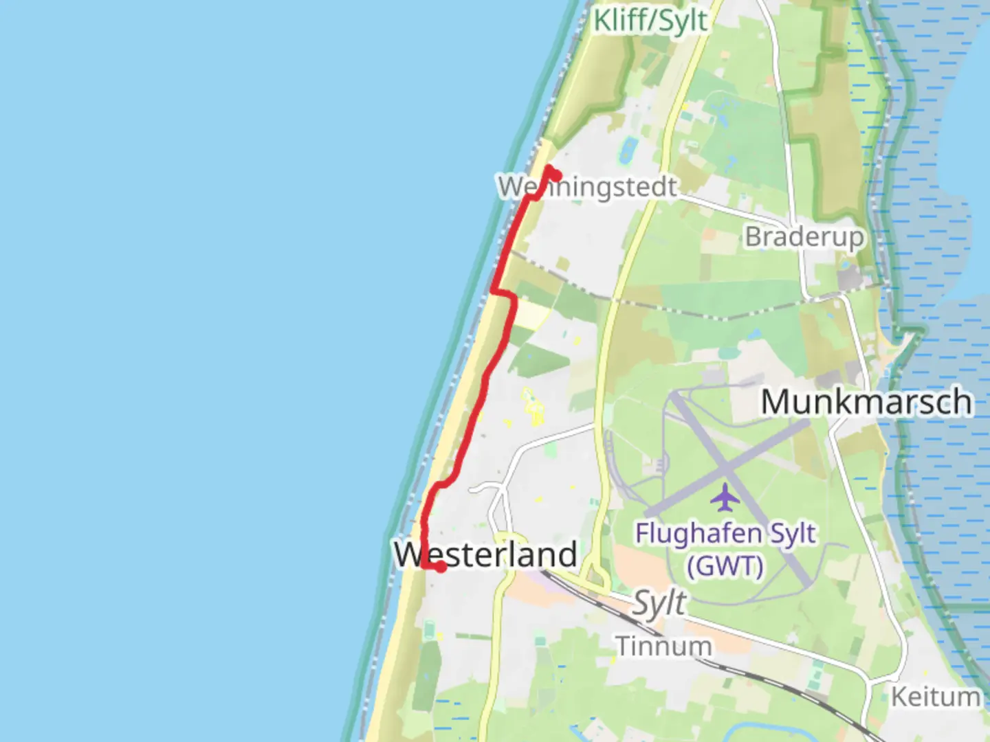 An image depicting the trail Lornsenweg from Wenningstedt and its surrounding area.