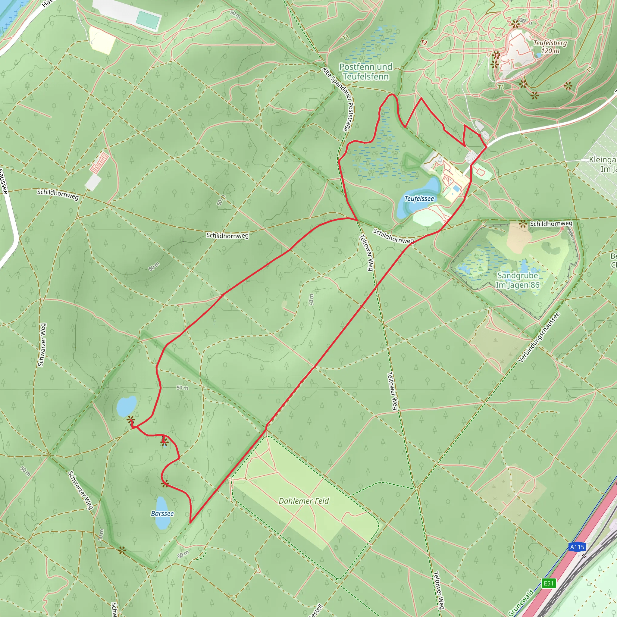 Teufelssee, Pechsee Grunewald and Barssee Loop mobile static map