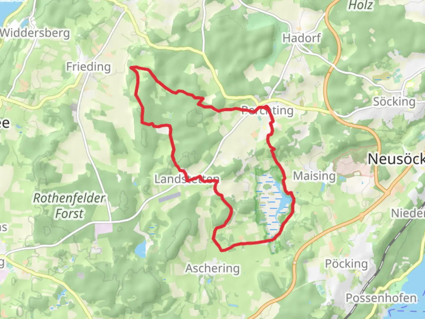 An image depicting the trail Perchting and Maisinger See Loop and its surrounding area.