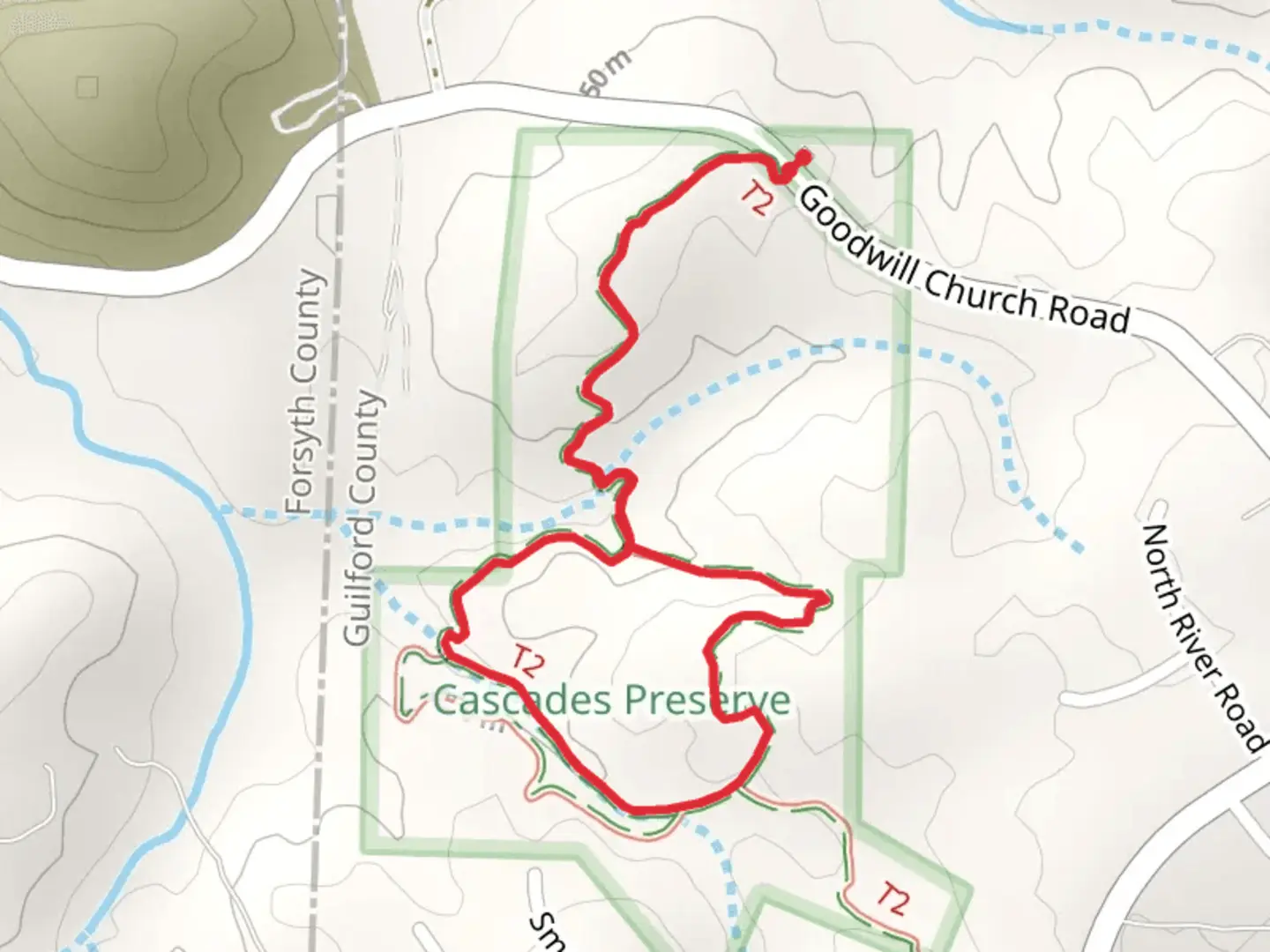 An image depicting the trail Falling Waters Loop Trail and its surrounding area.
