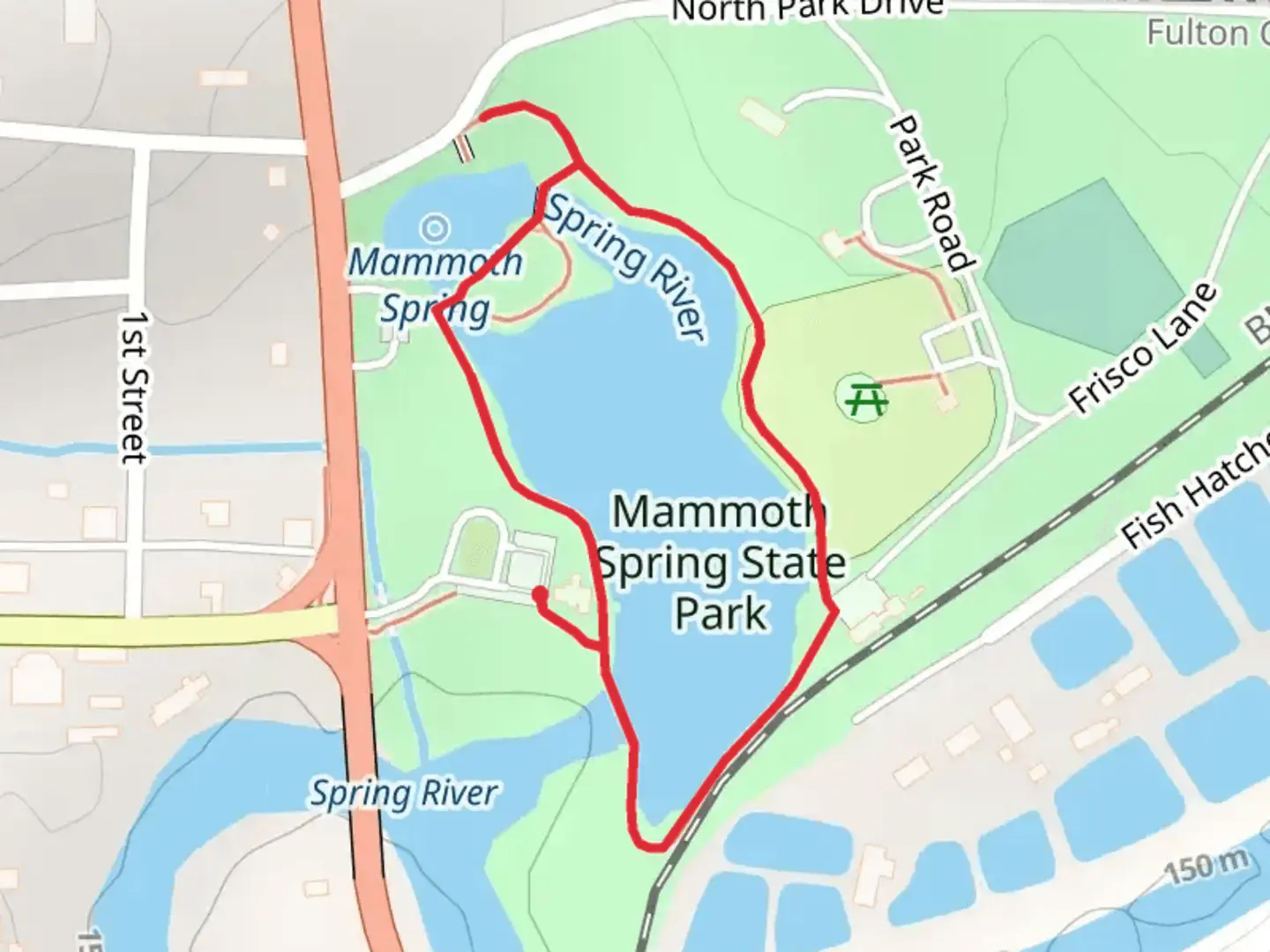 An image depicting the trail Mammoth Spring Loop and its surrounding area.