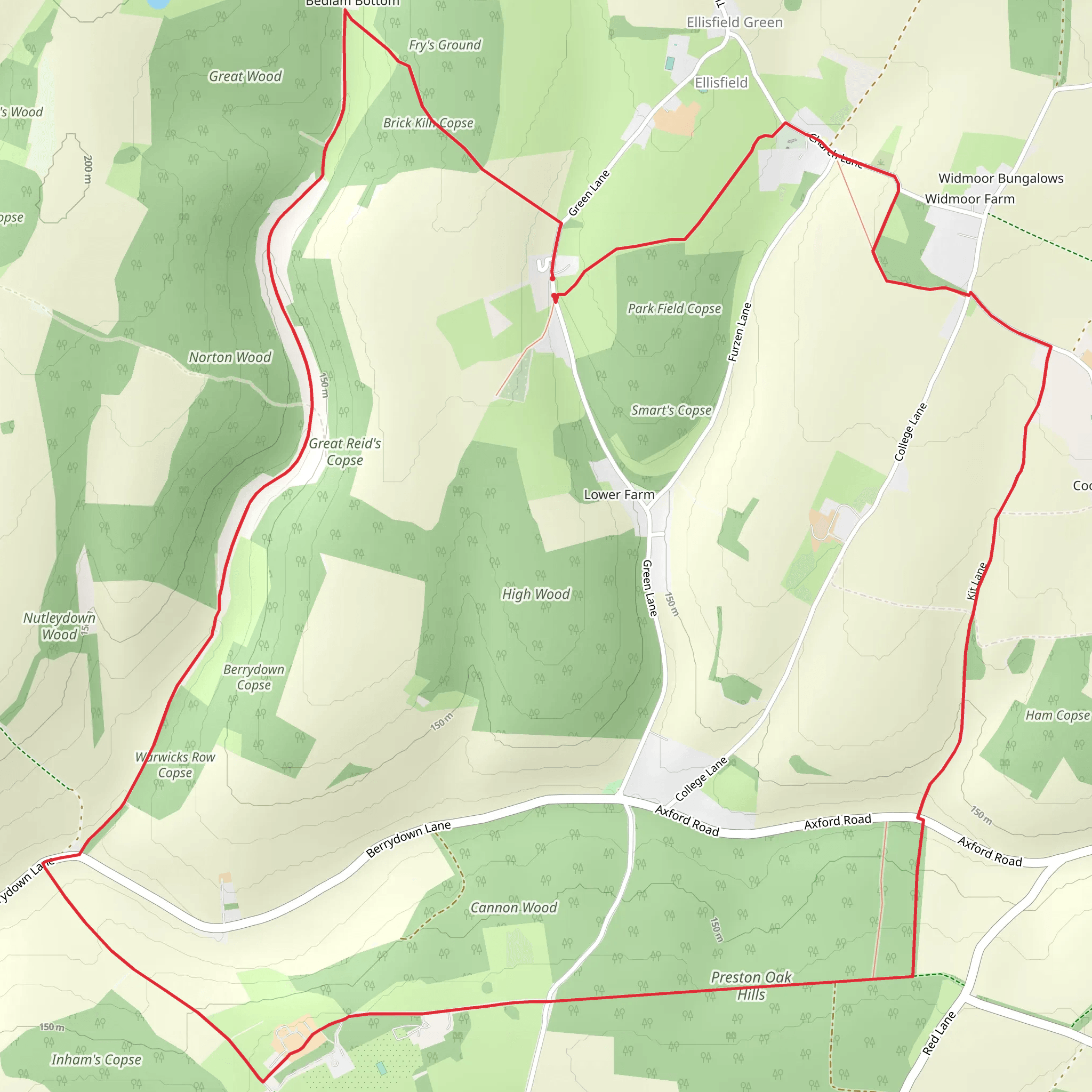 Brick Kiln Copse and Preston Oak Hills Loop mobile static map