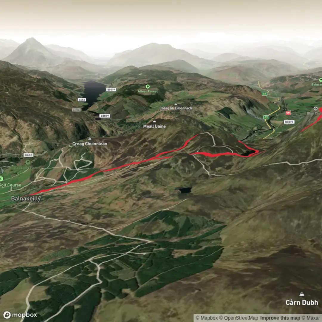 An image depicting the trail Loch a Choire and Ben Vrackle Loop and its surrounding area.