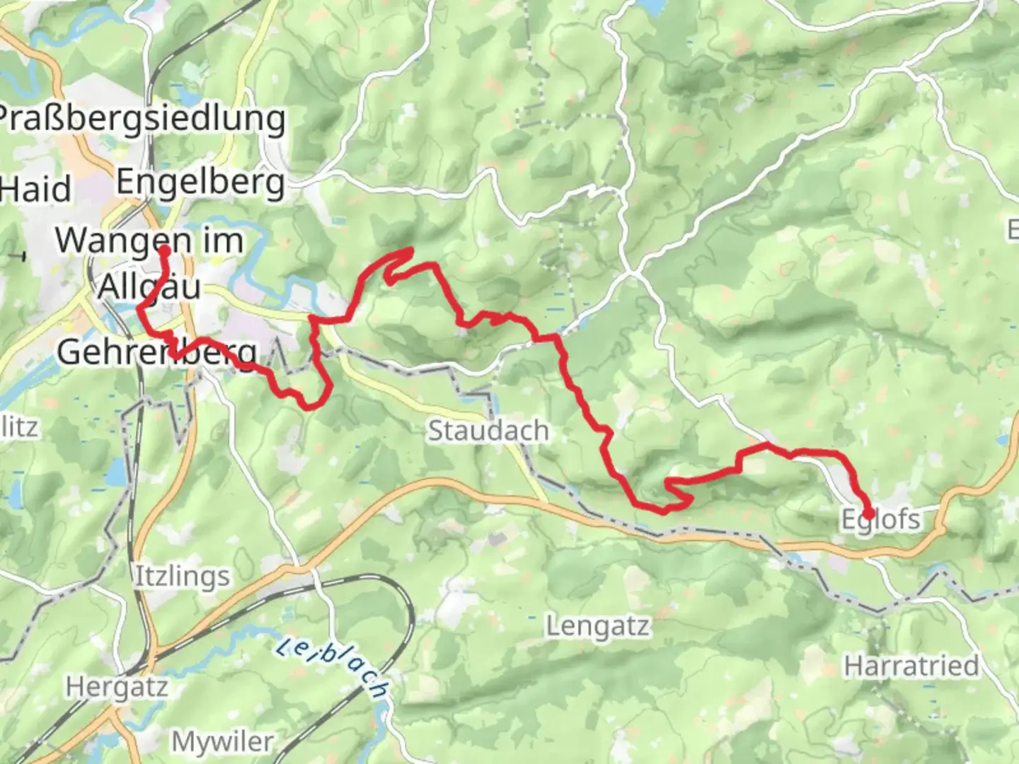 An image depicting the trail Wangen to Eglofs Walk and its surrounding area.