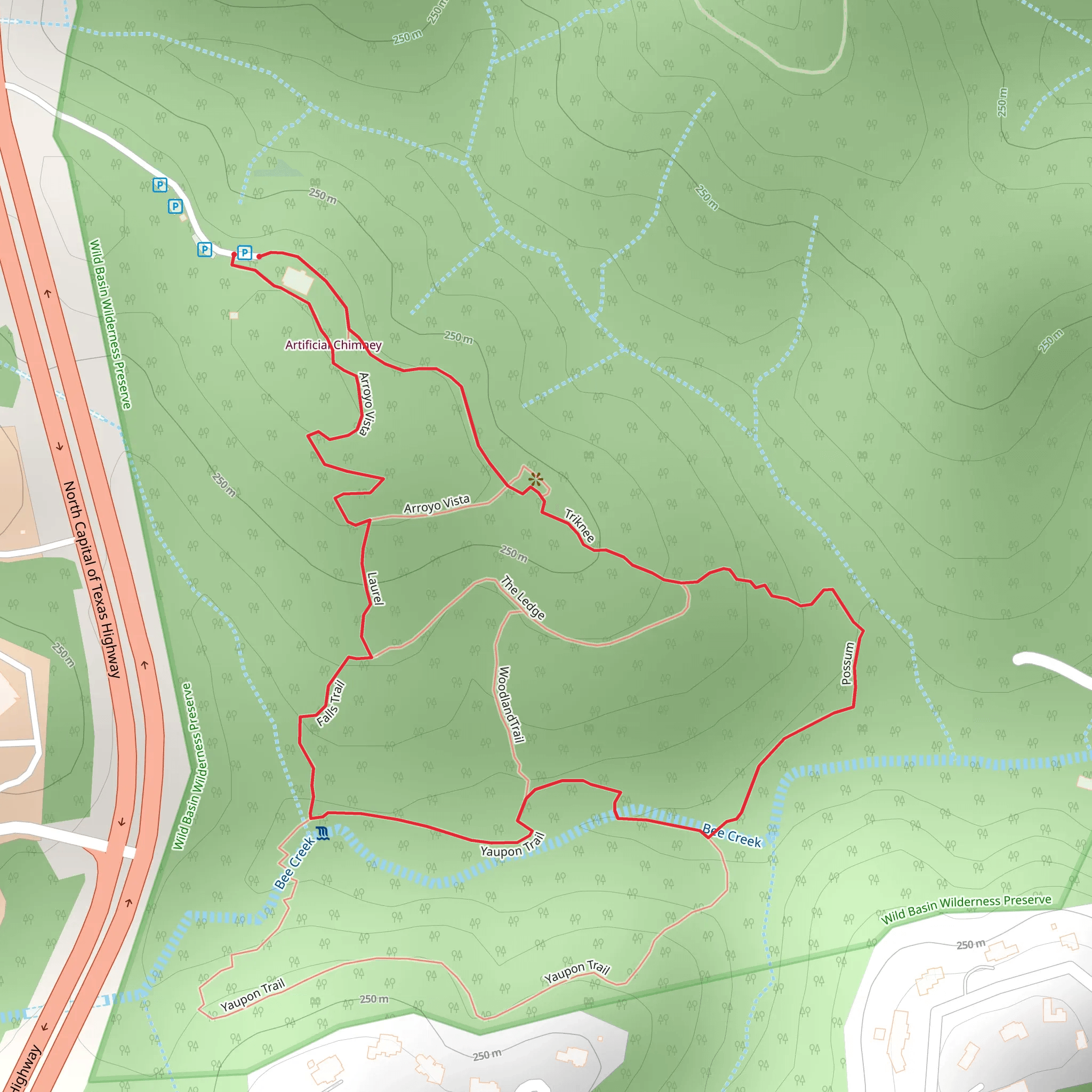 Arroyo Vista, Triknee and Yaupon Loop Trail mobile static map