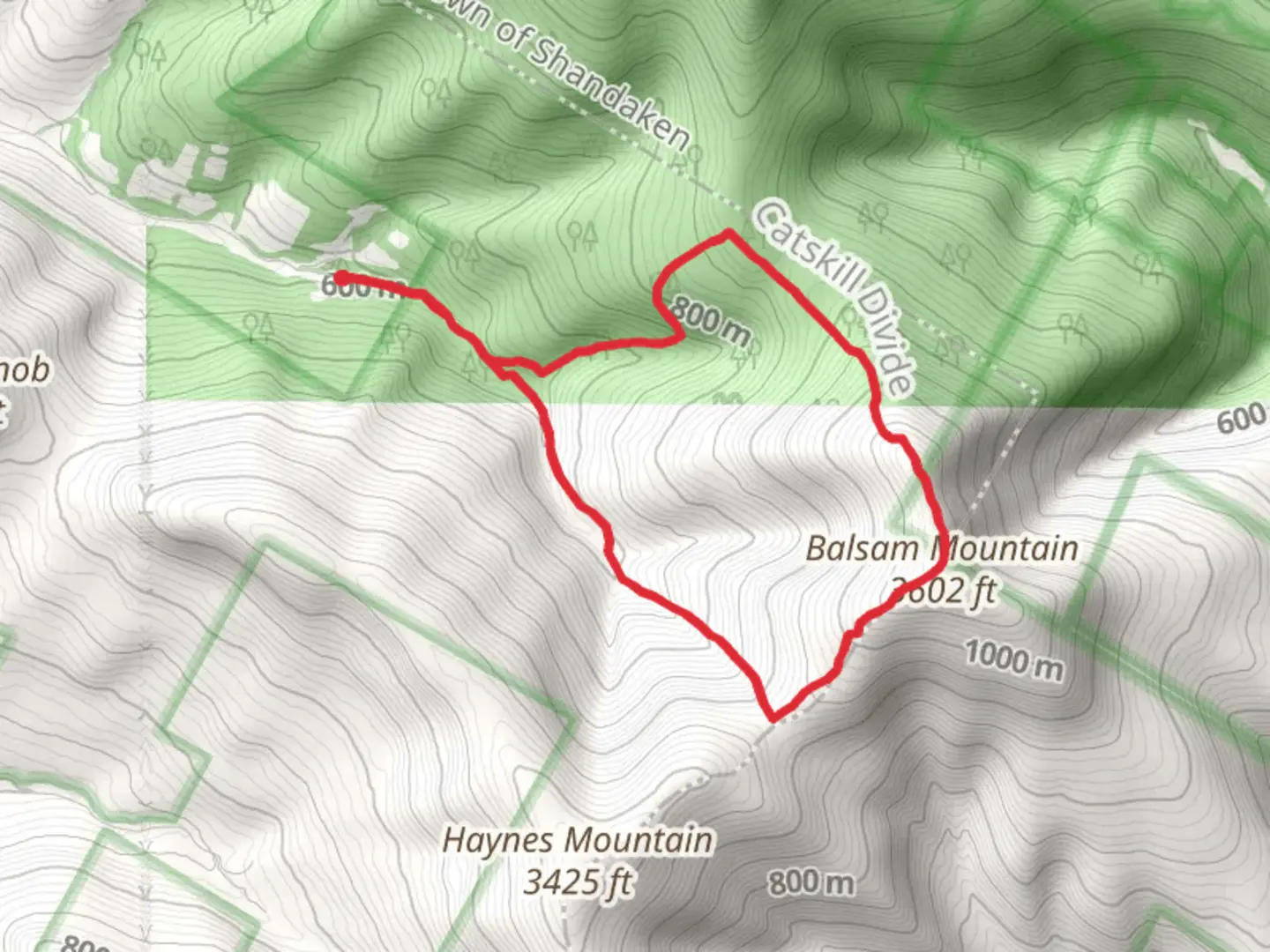 An image depicting the trail Balsam Mountain Loop Rider Hollow Road and its surrounding area.