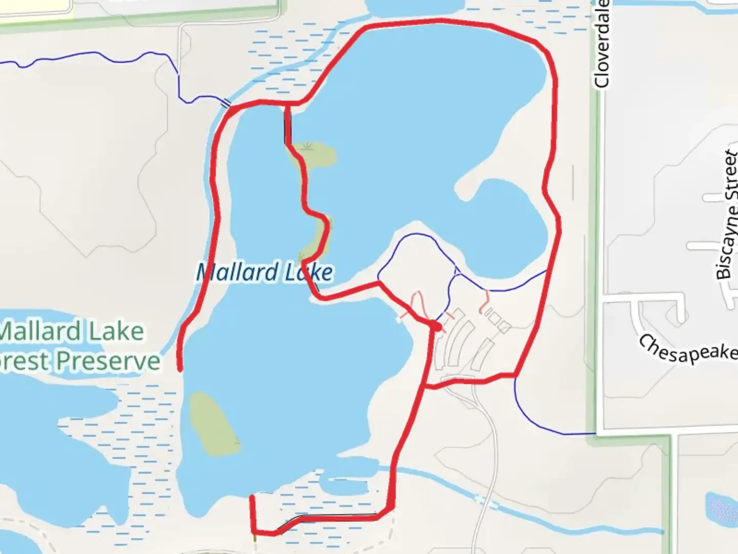 An image depicting the trail Mallard Lake Trail and North Central DuPage Regional Trail and its surrounding area.