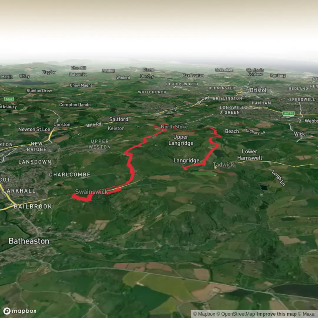 An image depicting the trail Swainswick Valley and Little Solsbury Hill (26) and its surrounding area.