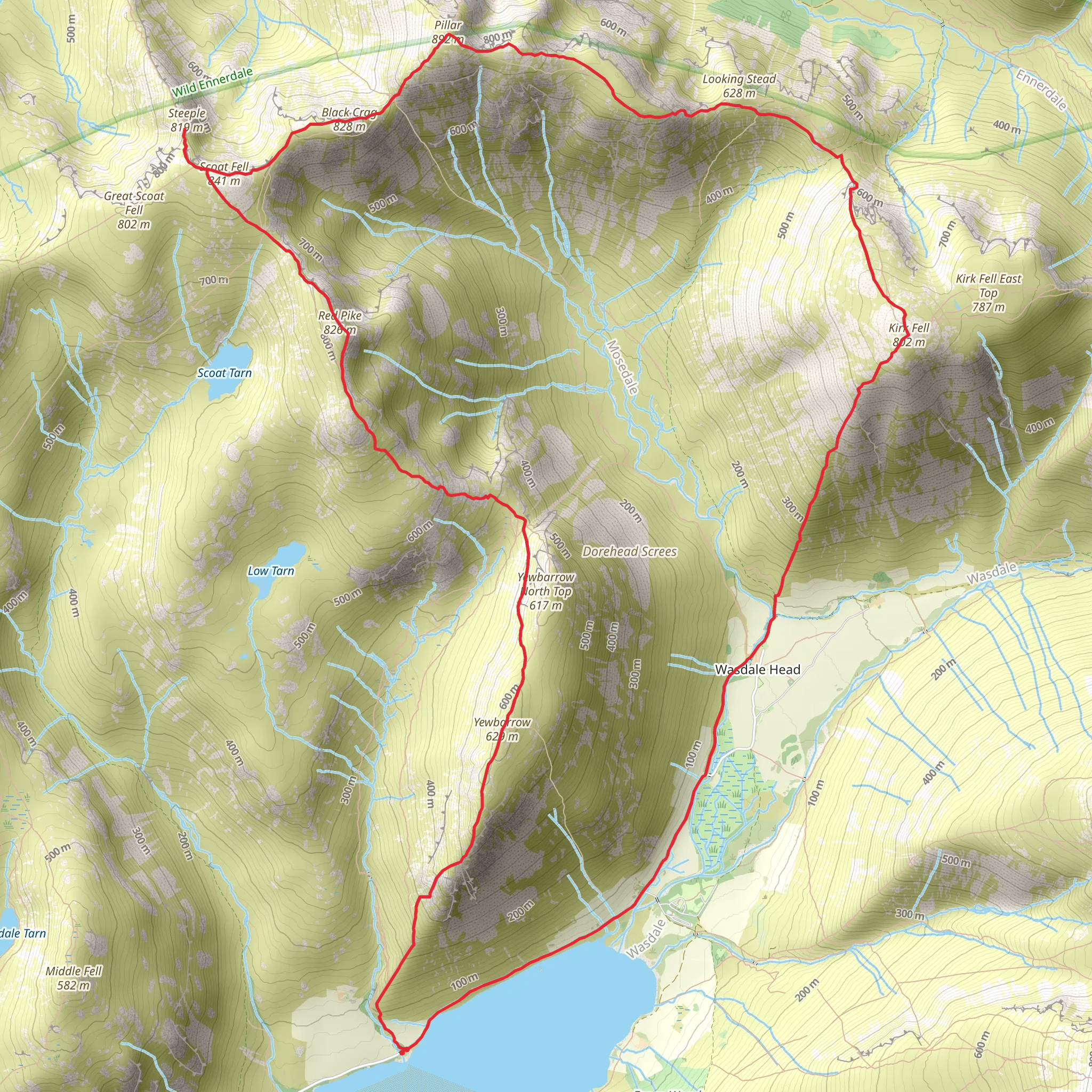 Kirk Fell, Pillar, Scoat Fell, Steeple, Red Pike and Yewbarrow mobile static map