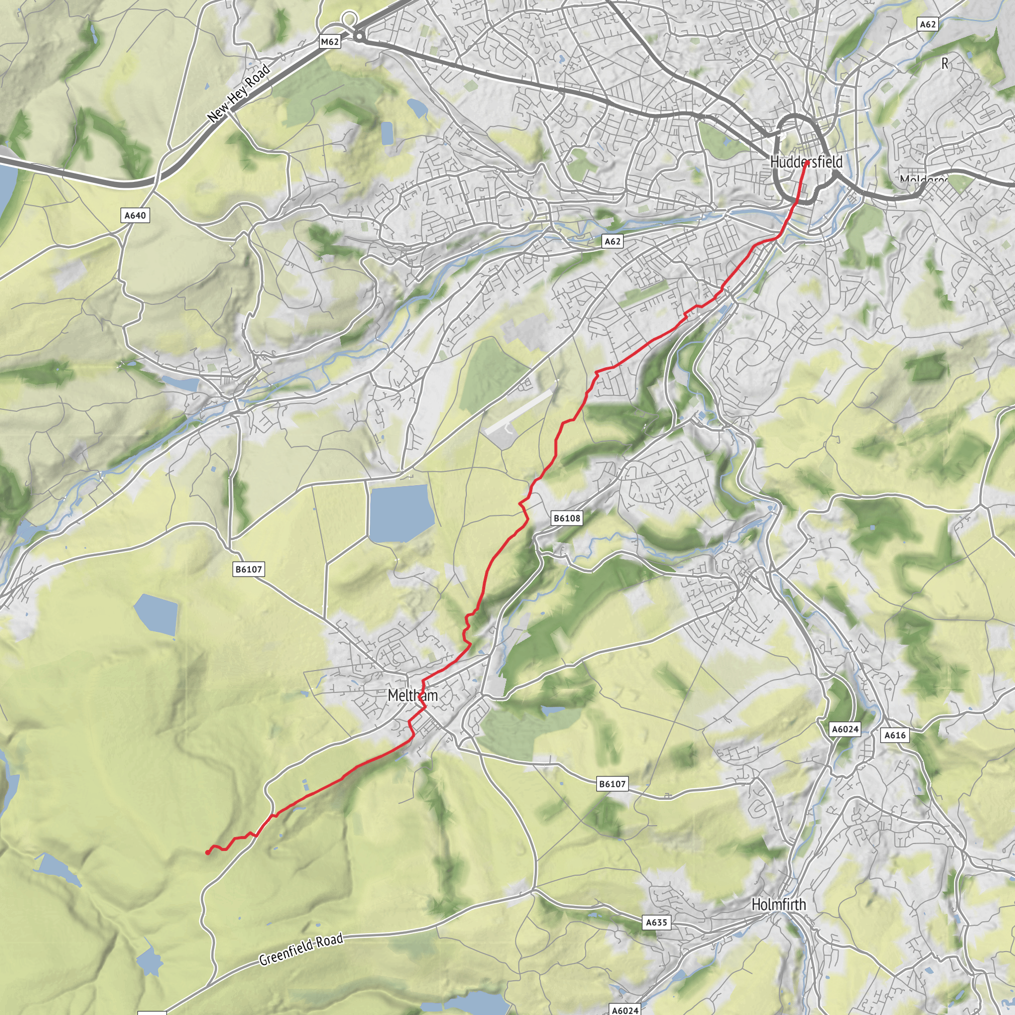 Huddersfield to West Nab via Folly Dolly Falls mobile static map