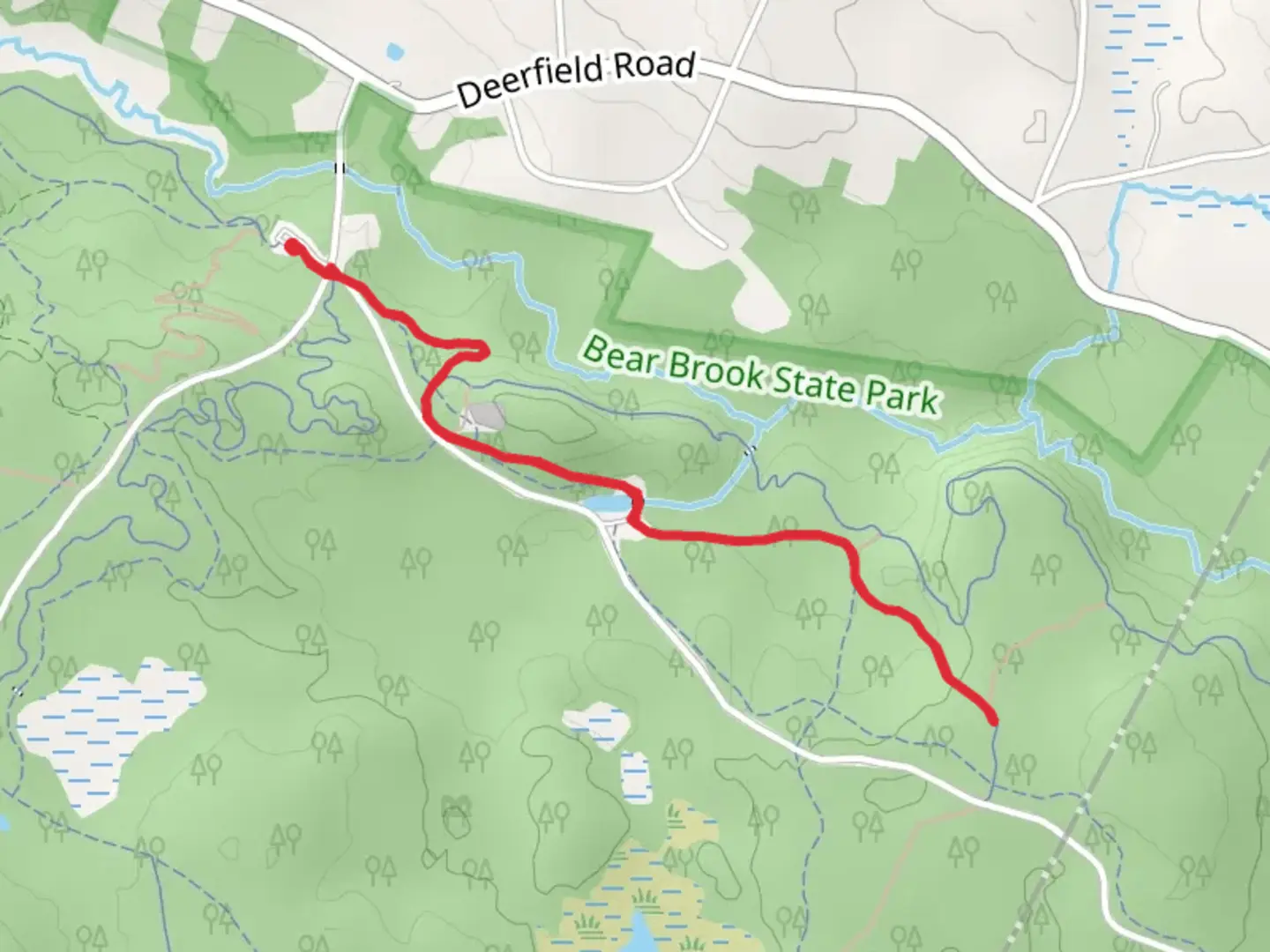 An image depicting the trail Camp Trail and Pitch Pine Trail and its surrounding area.