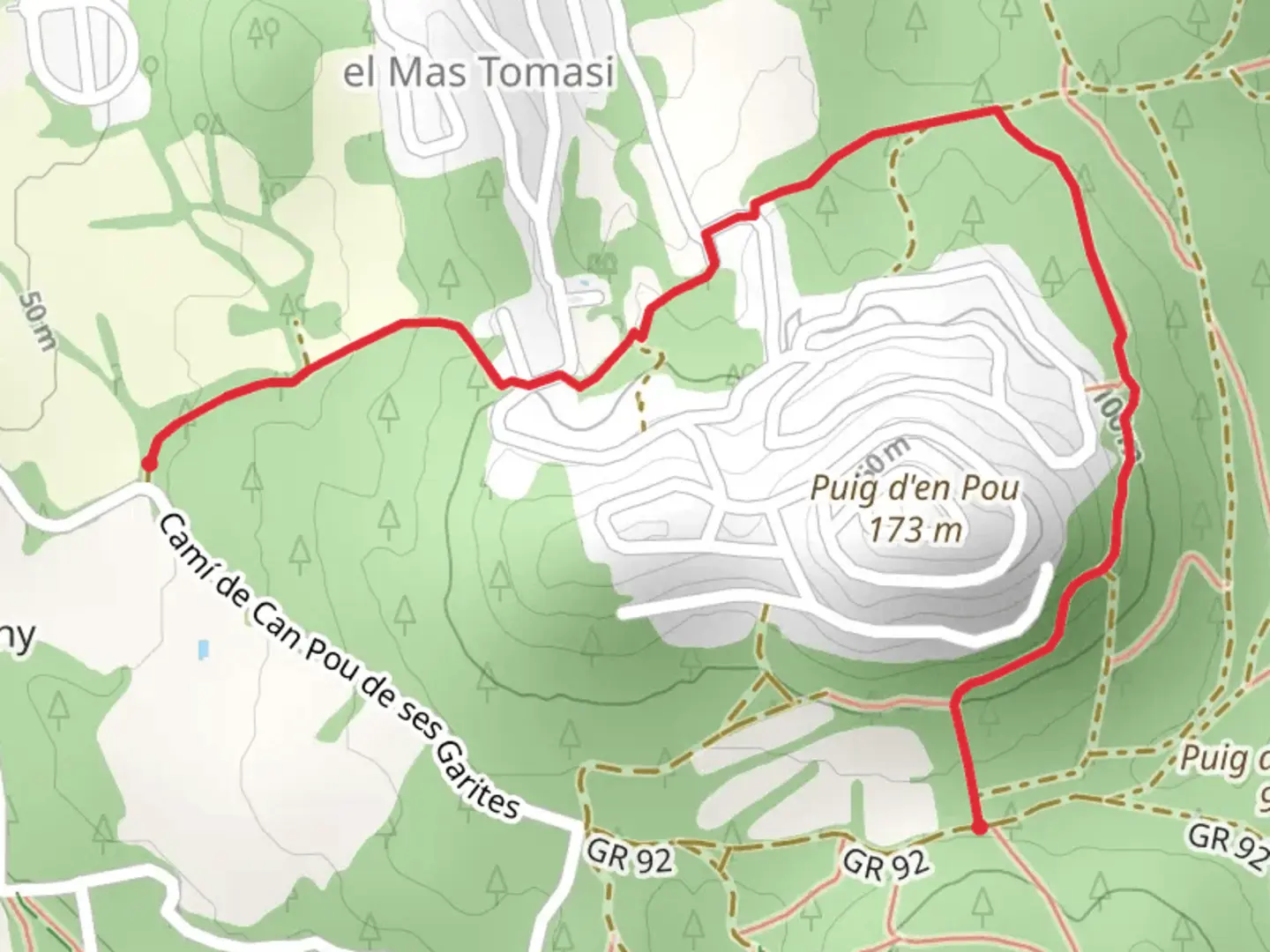 An image depicting the trail Path of the Font de Ses Garites SL C 22 and its surrounding area.