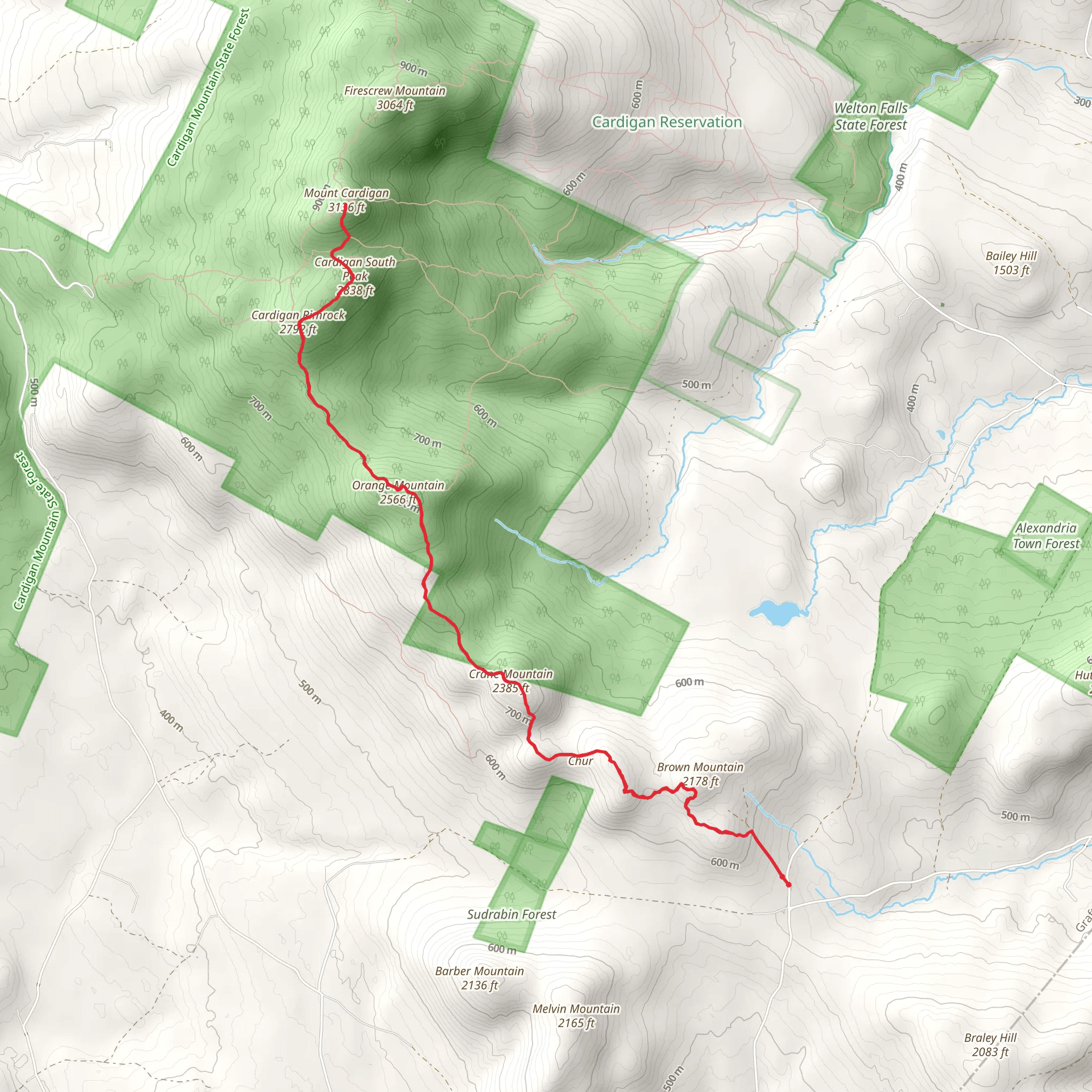 Church Mountain and Cardigan South Peak Trail mobile static map