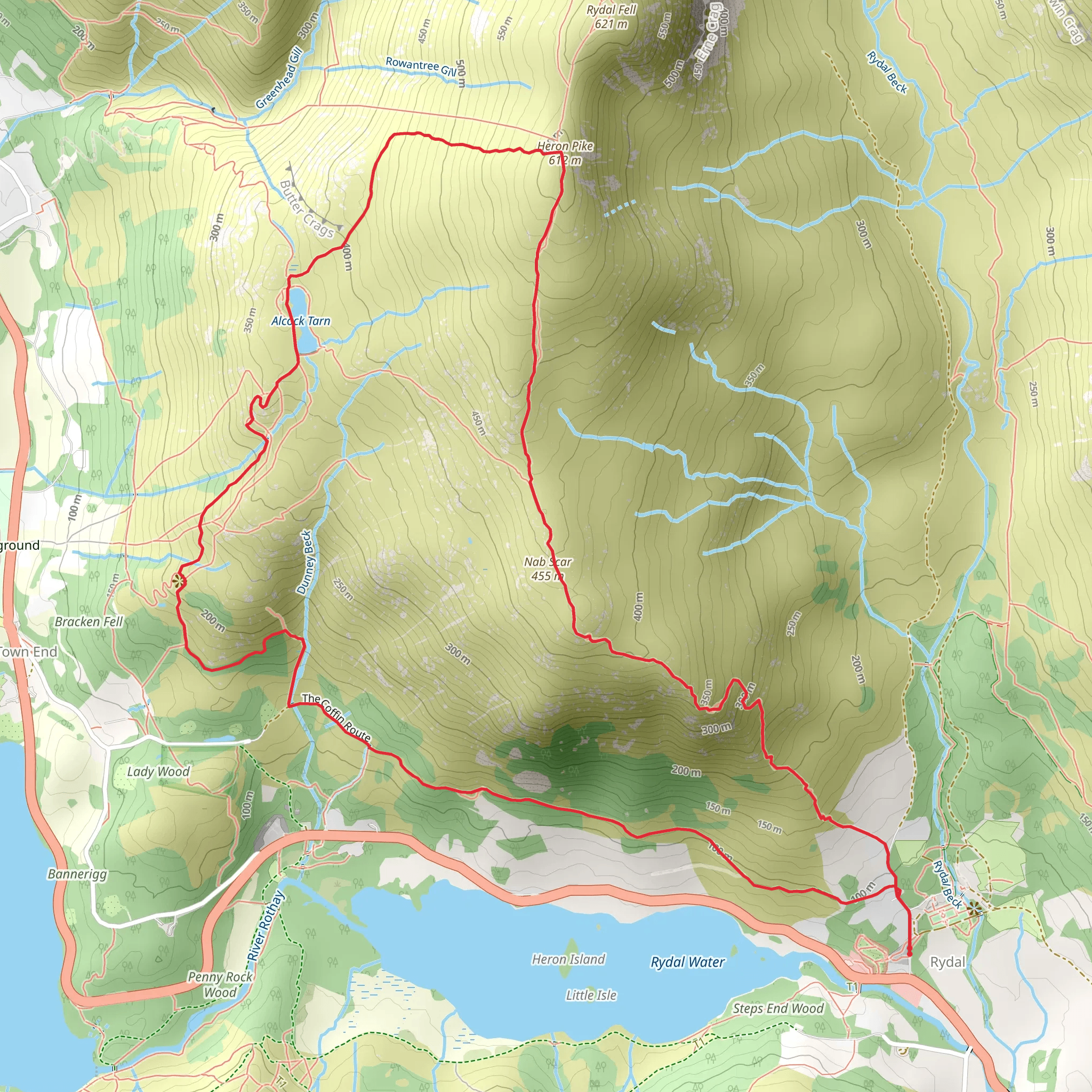 Alcock Tarn, Heron Pike and Nab Scar Loop mobile static map
