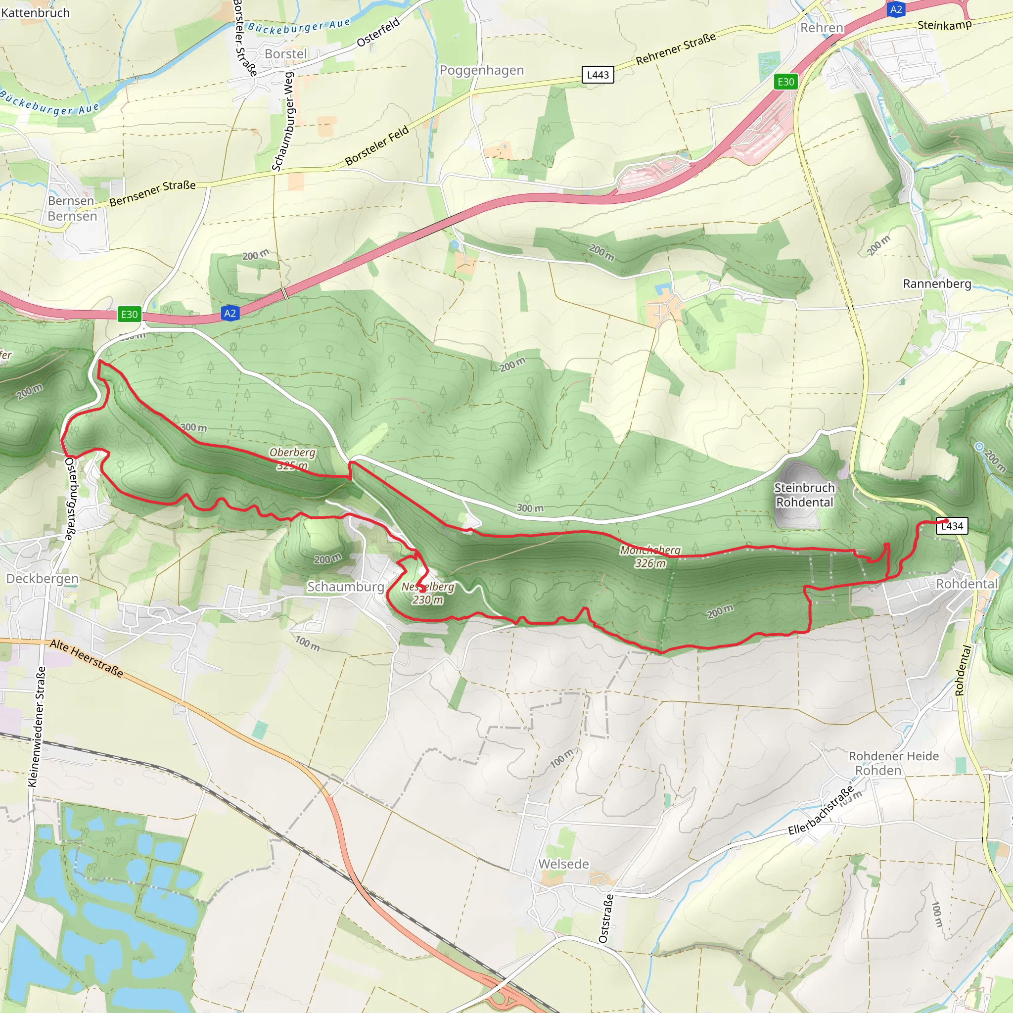 Schaumburg Castle and Springsteine via Rentnerweg, Wichtelsteig and Bahrweg mobile static map