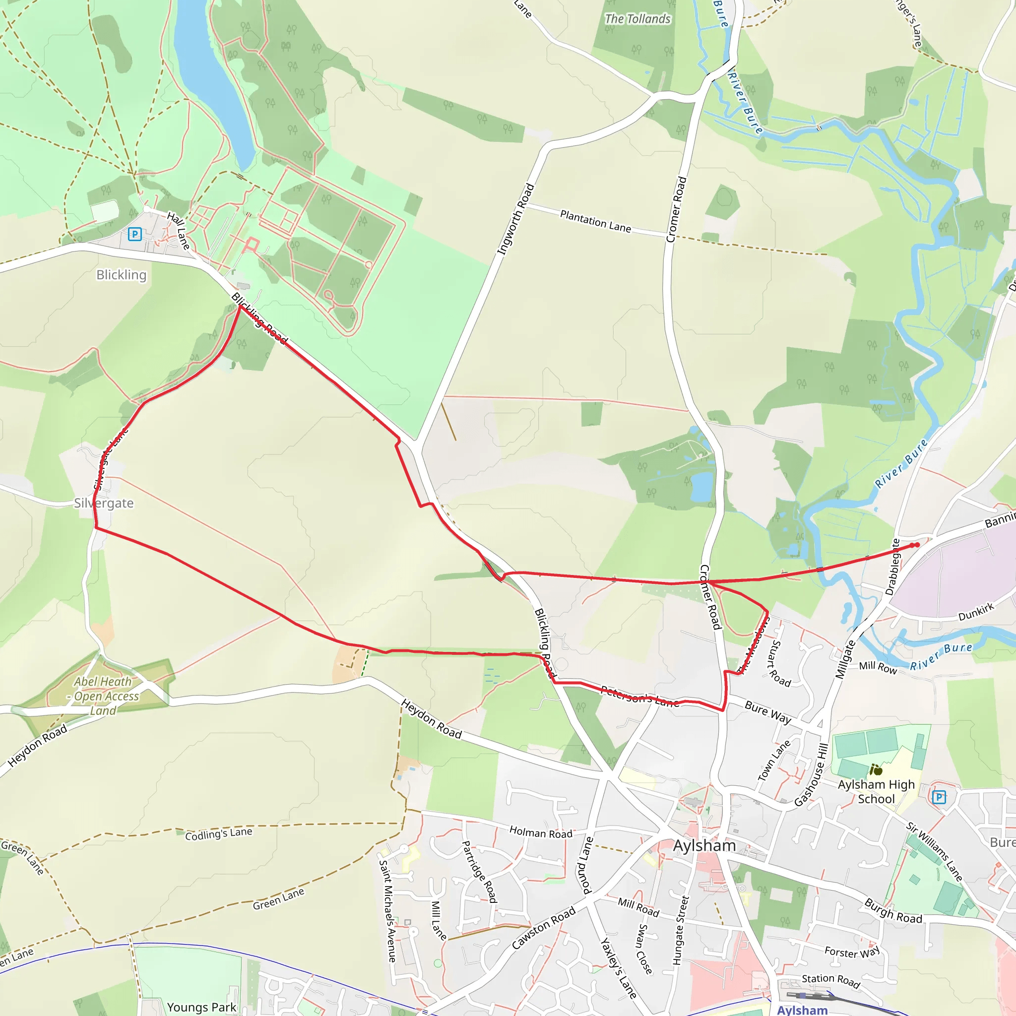 Aylsham Circular and Weavers' Way mobile static map