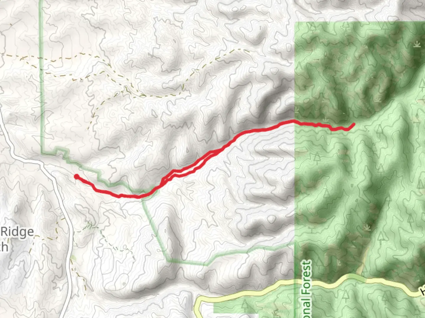 An image depicting the trail Tesuque Creek via Winsor Trail from Big Tesuque Canyon and its surrounding area.