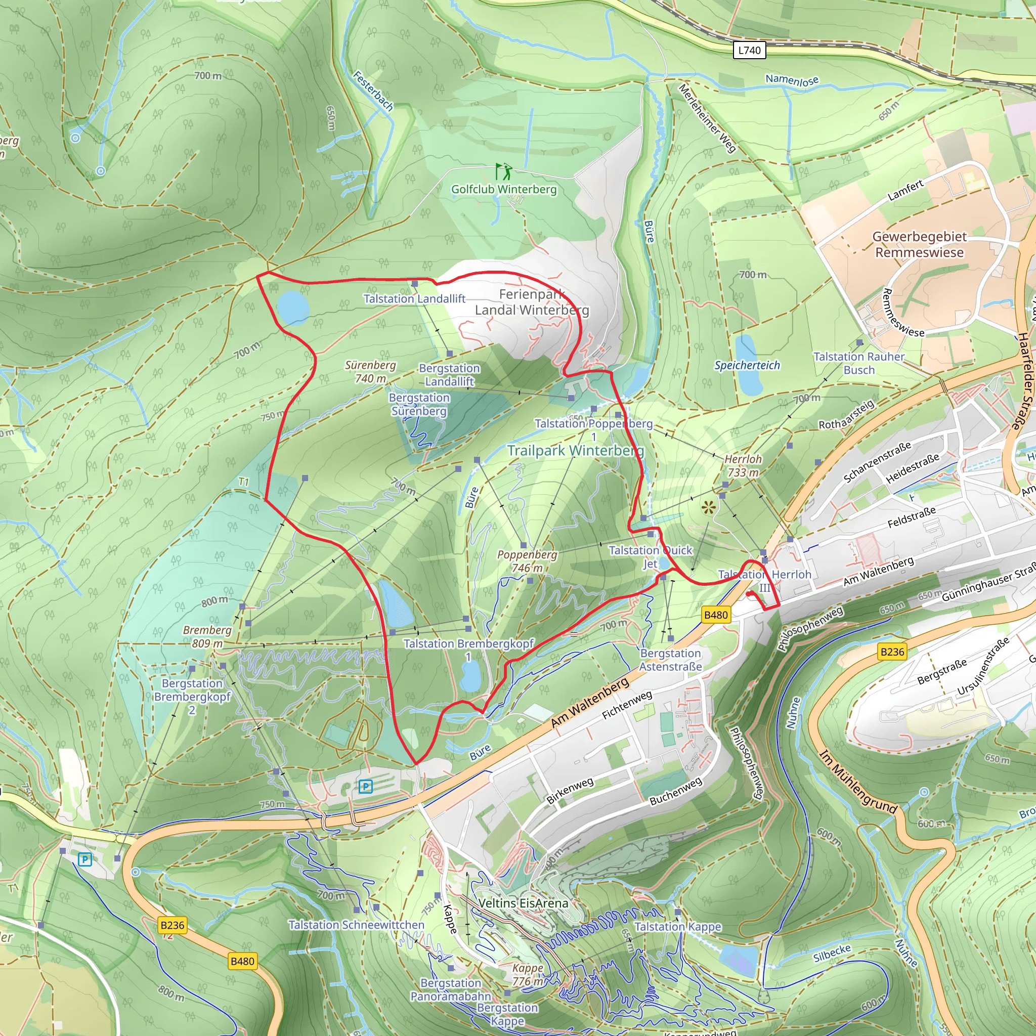 Winterberg Rundweg W6 Suerenbergweg mobile static map