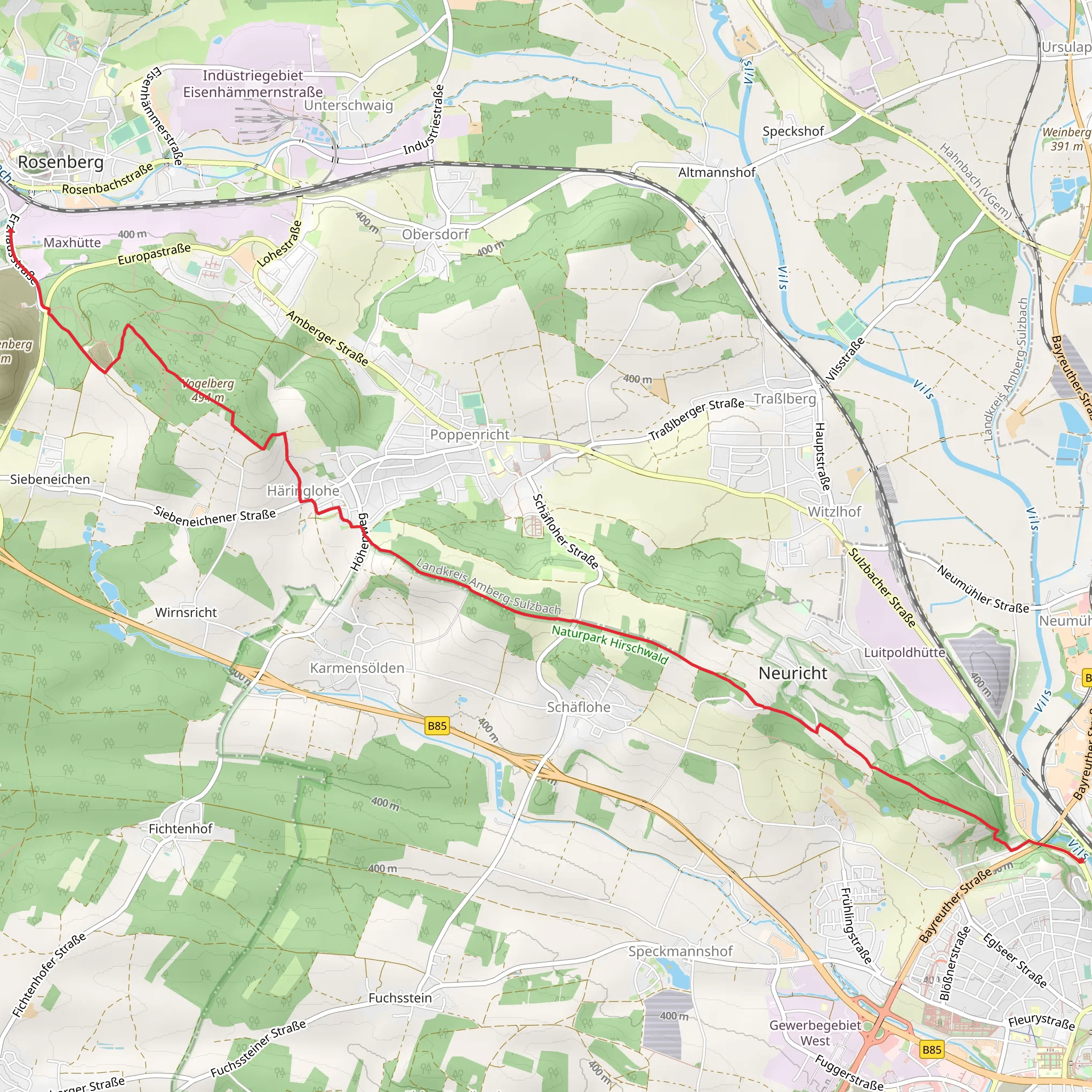 Breitenbrunn to Amberg mobile static map