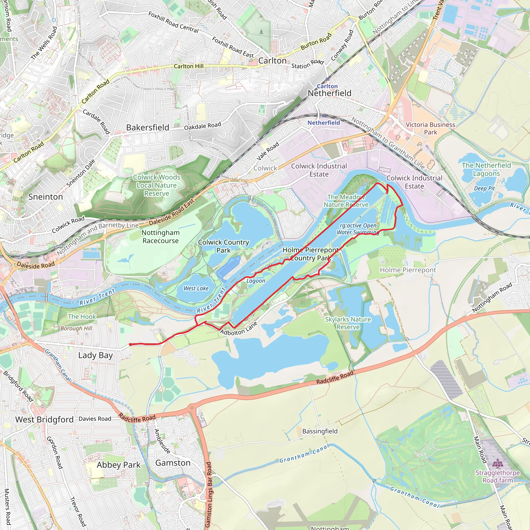 Regatta Lake and Holme Pierrepont Country Park Loop mobile static map