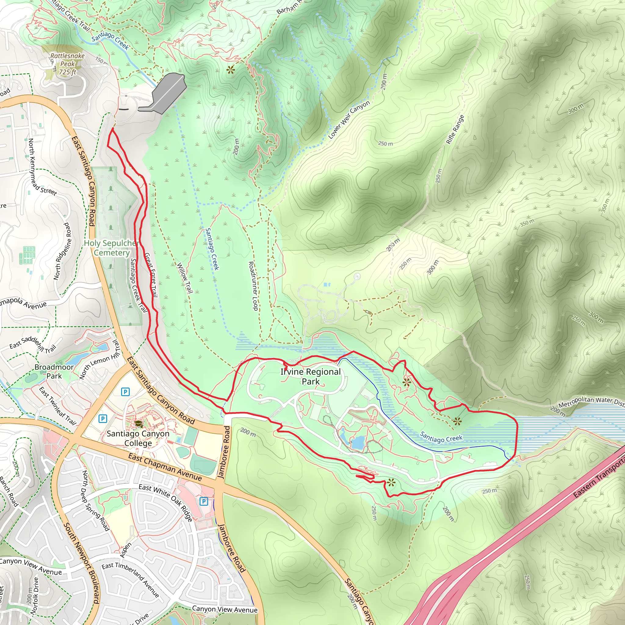 Santiago Creek - Great Egret - Horseshoe Loop Trail mobile static map
