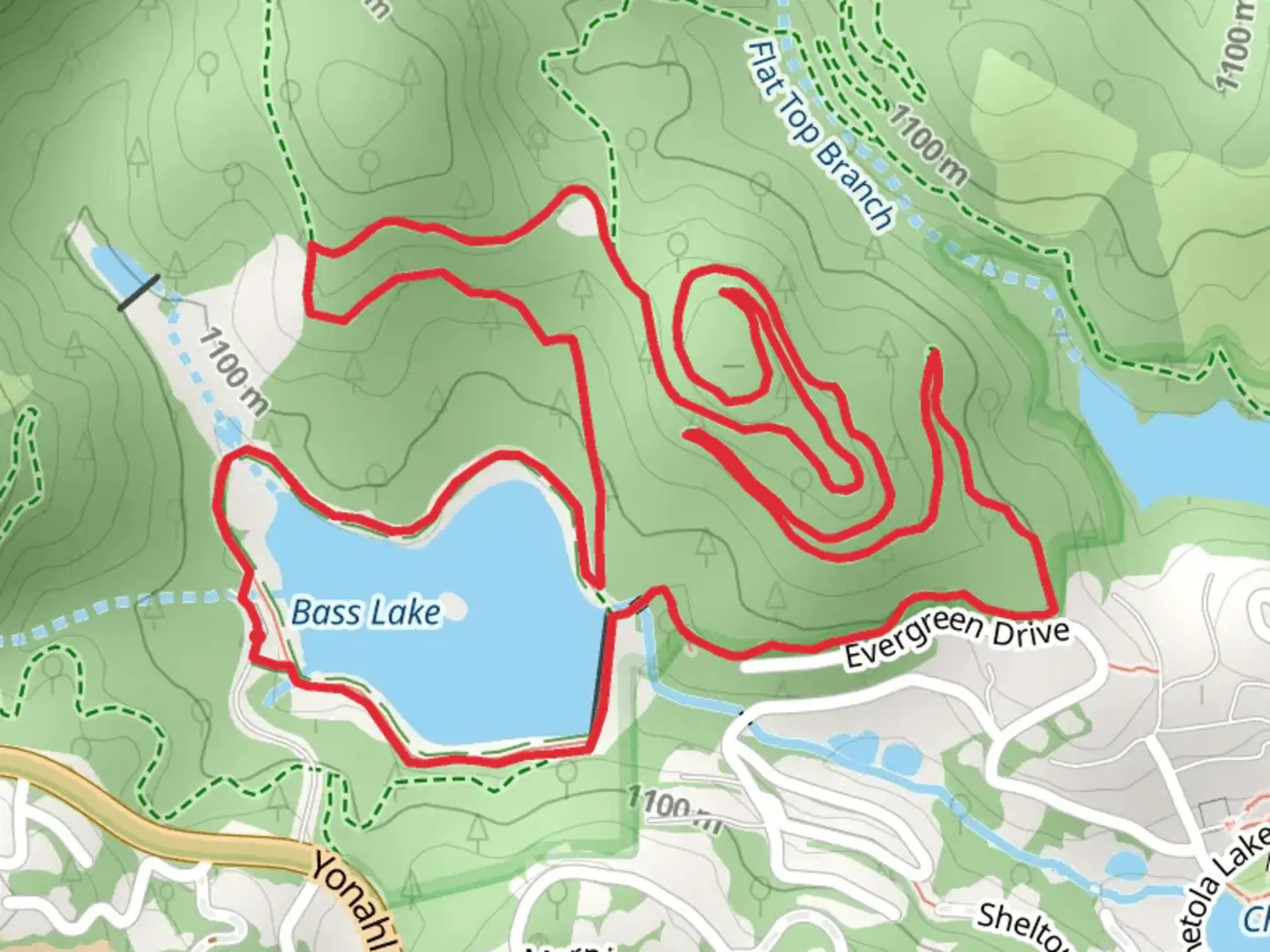 An image depicting the trail Bass Lake and The Maze Loop and its surrounding area.
