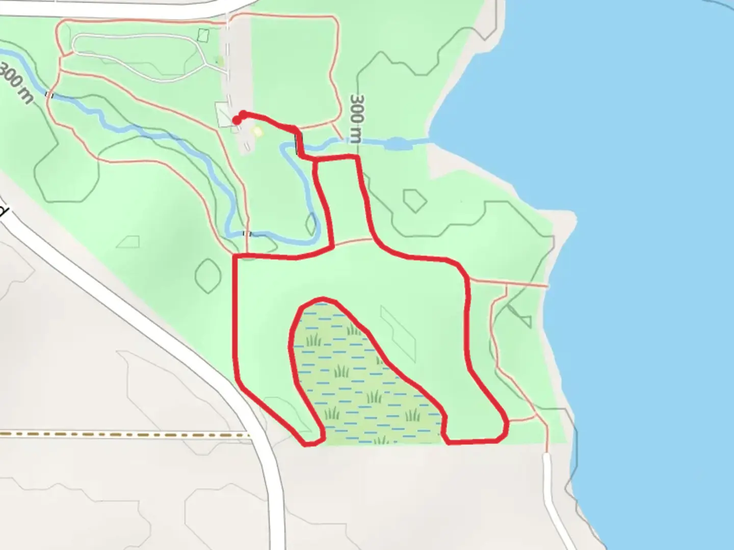 An image depicting the trail Walnut Woods Trail and Bauer's Marsh Loop Trail and its surrounding area.