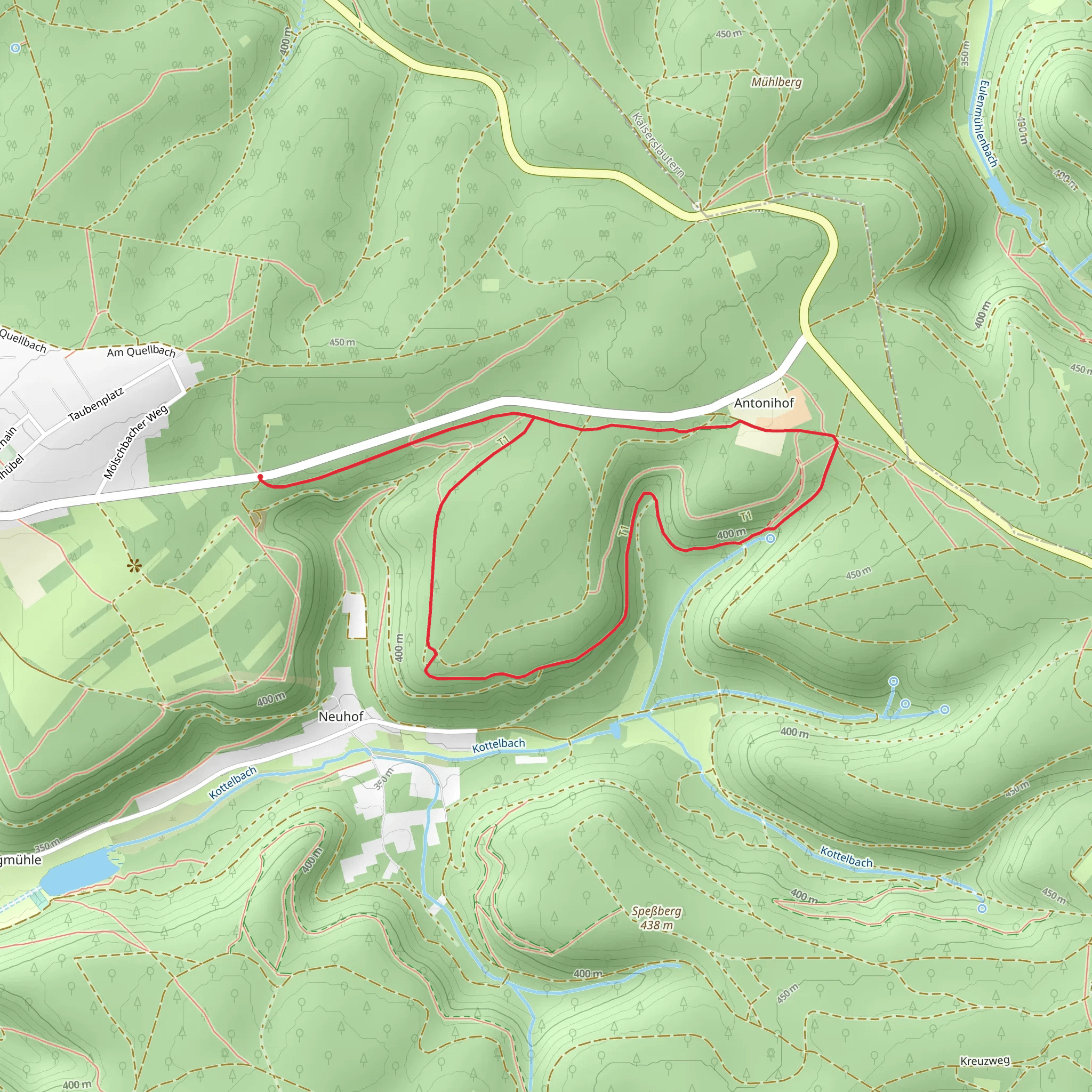 Antonihof Loop via Ffalzerwald Gelb Blauer Balken mobile static map