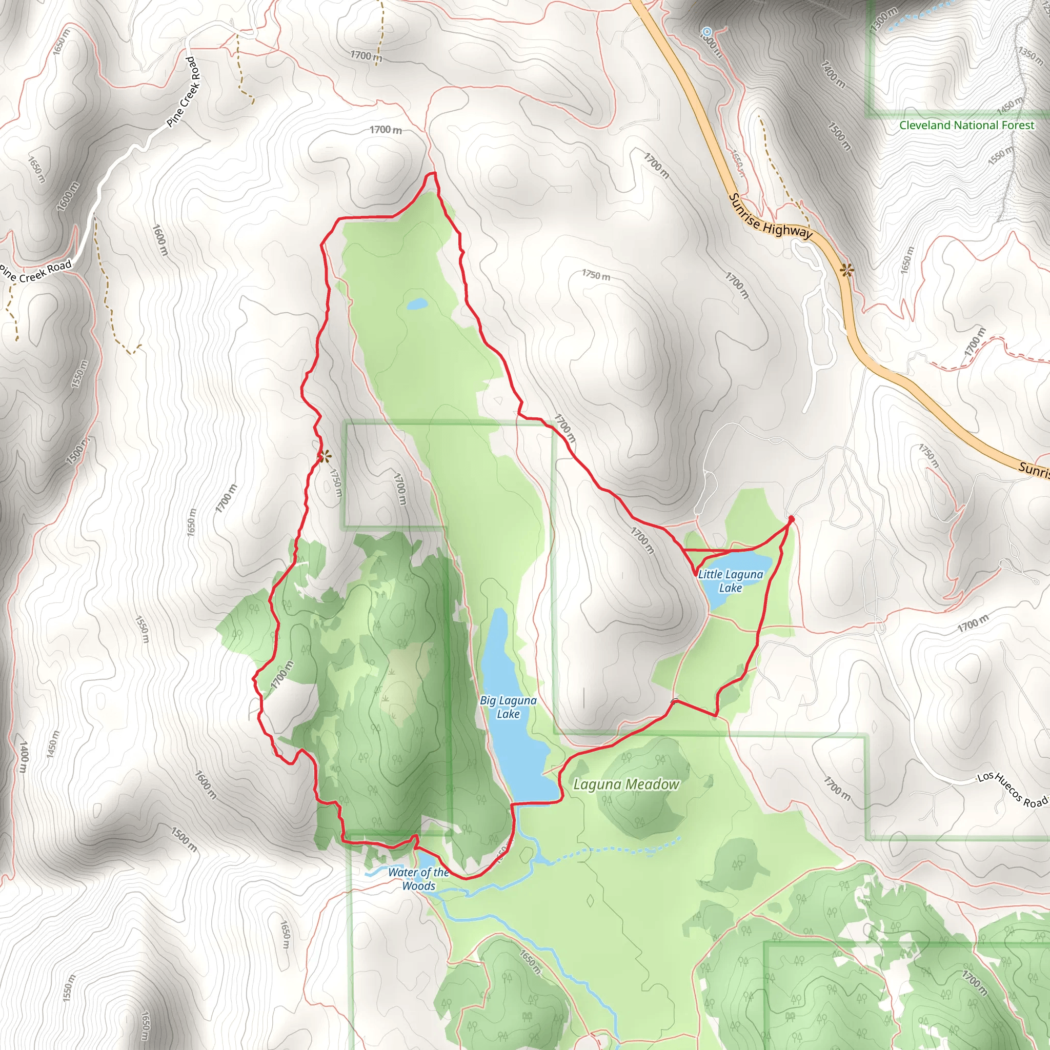 El Prado Spur Trail, Sunset Trail and Big Laguna Loop Trail mobile static map