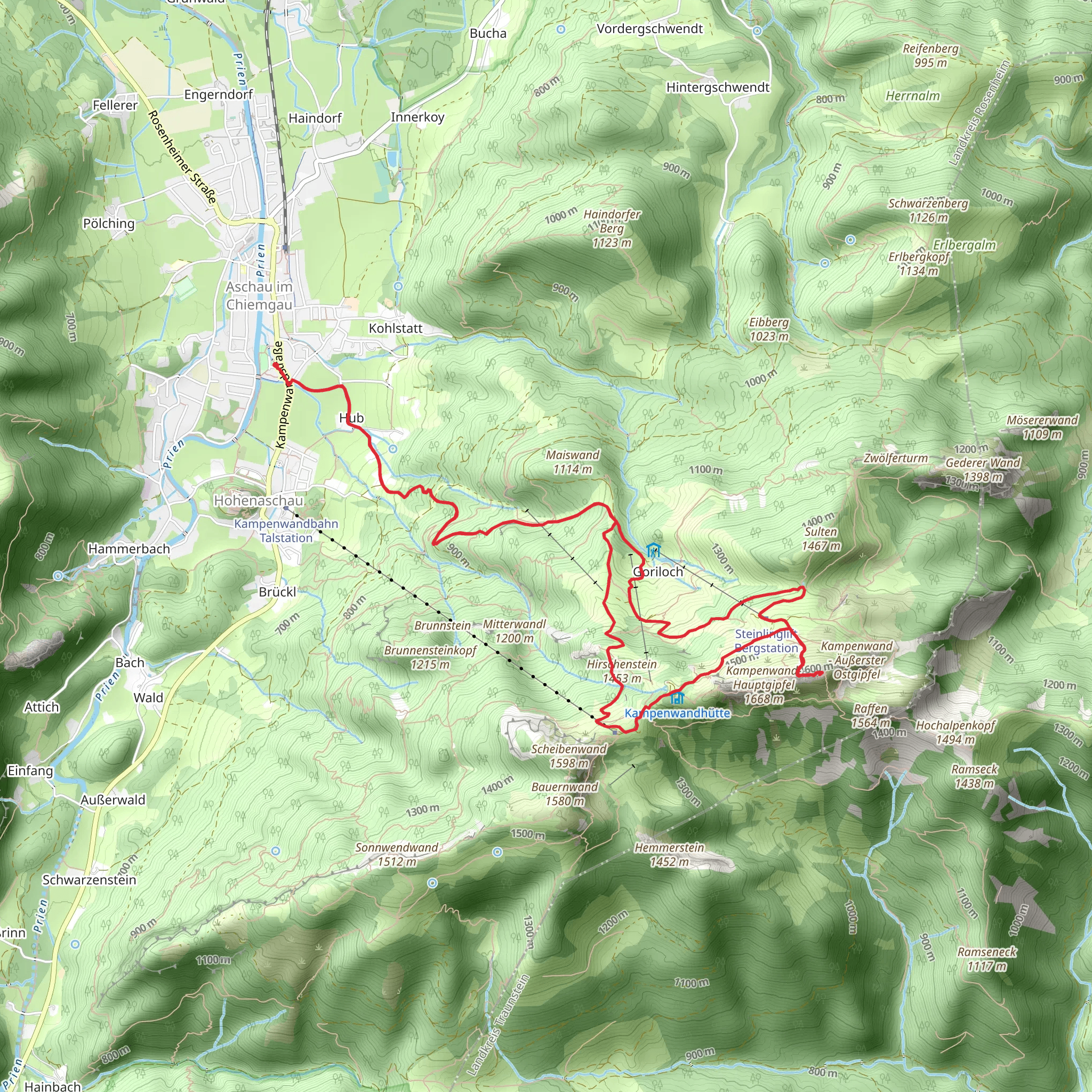 Kampenwand-Ostgipfel via Maximiliansweg and Via Alpina Purple mobile static map