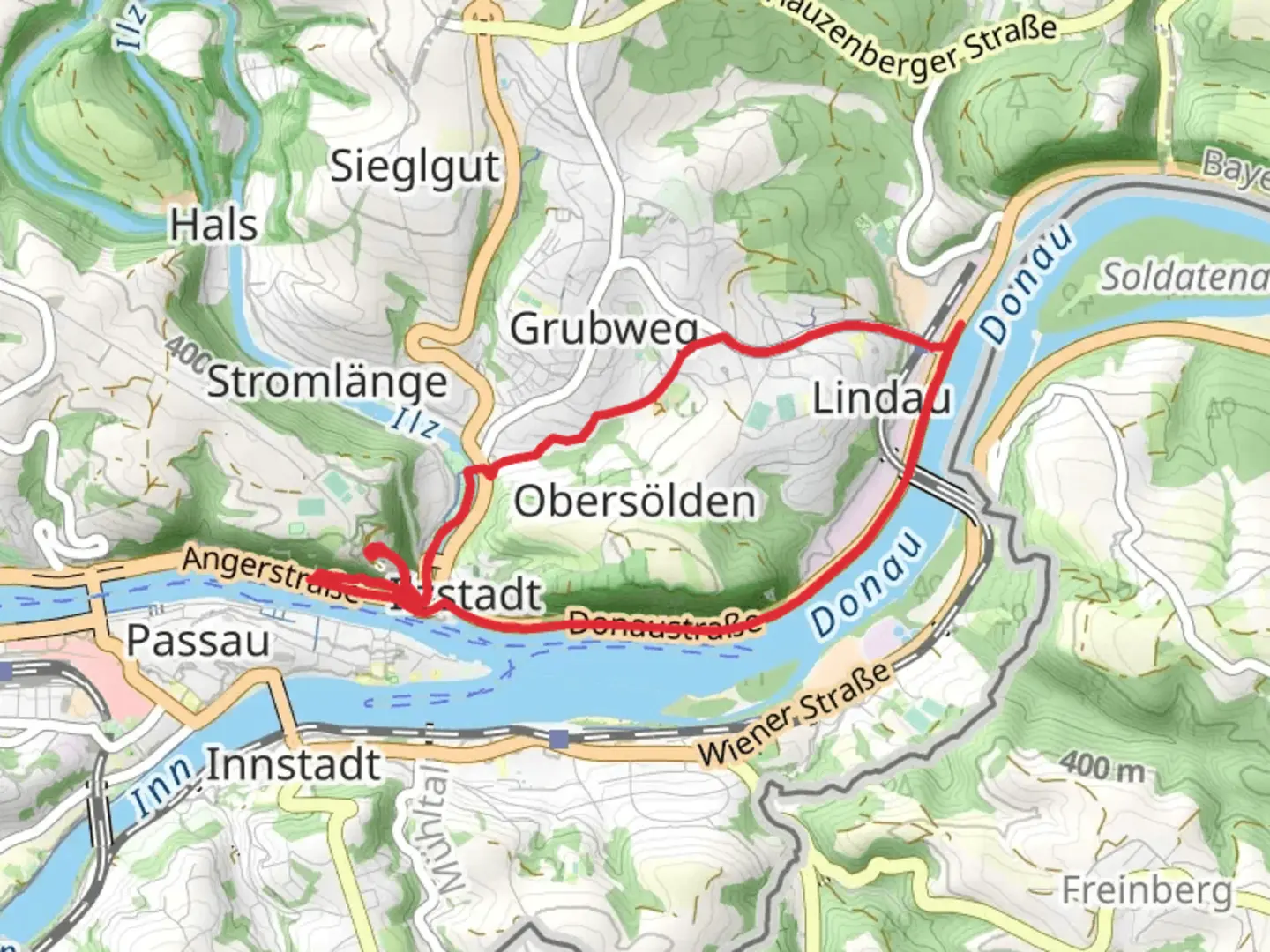 An image depicting the trail Ilzstadt and Lindau Loop and its surrounding area.